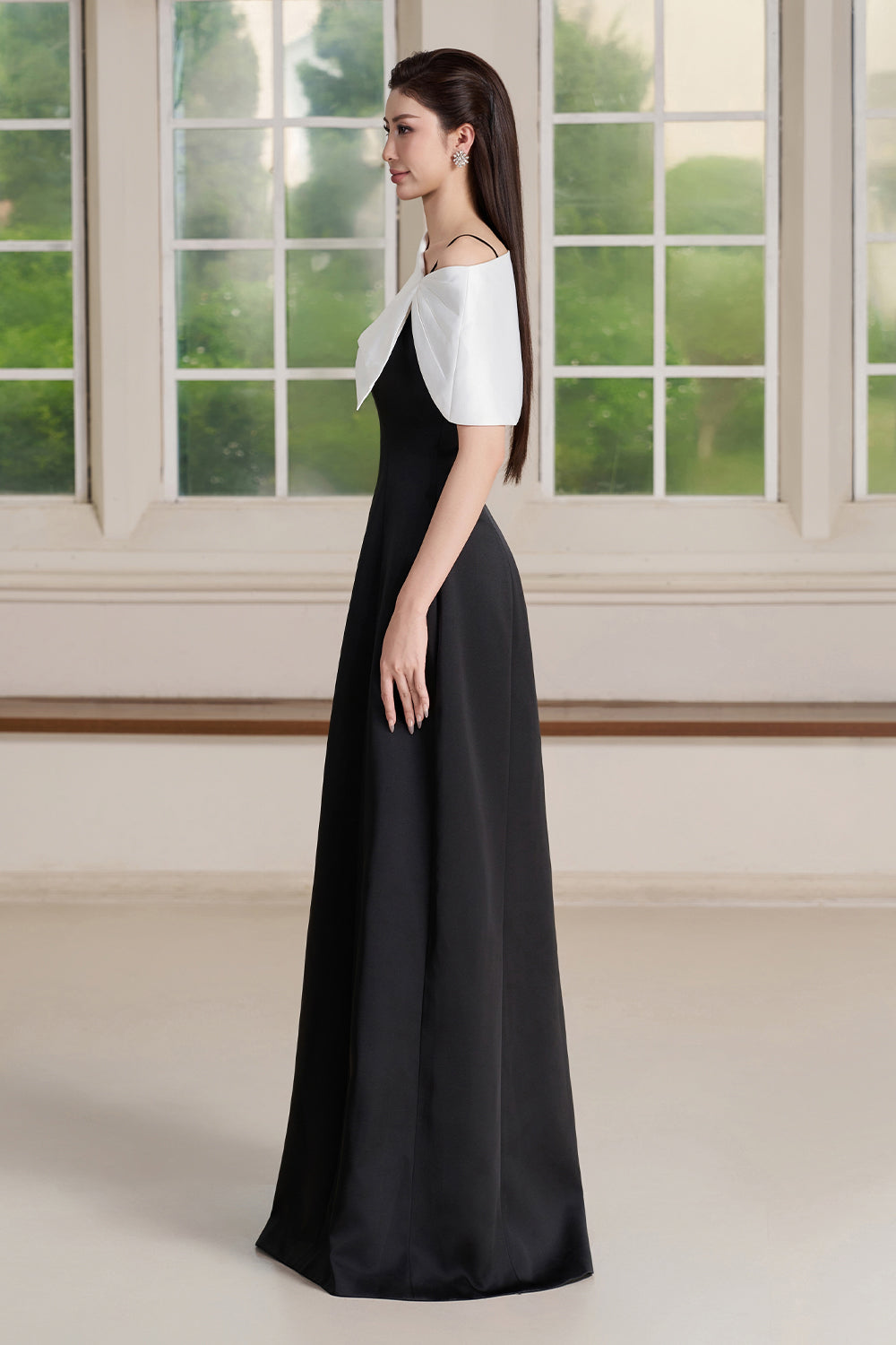Via Asymmetric Neck Maxi Dress