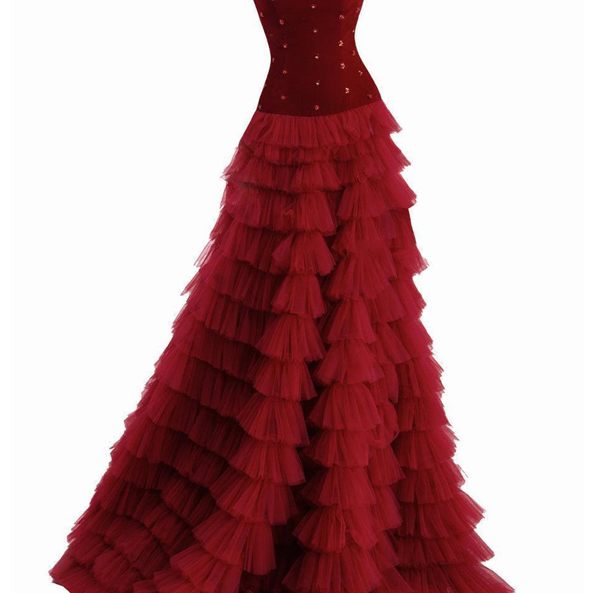 Cuevas Ball Gown Ruffle Layer Mesh Silk Floor Length Dress