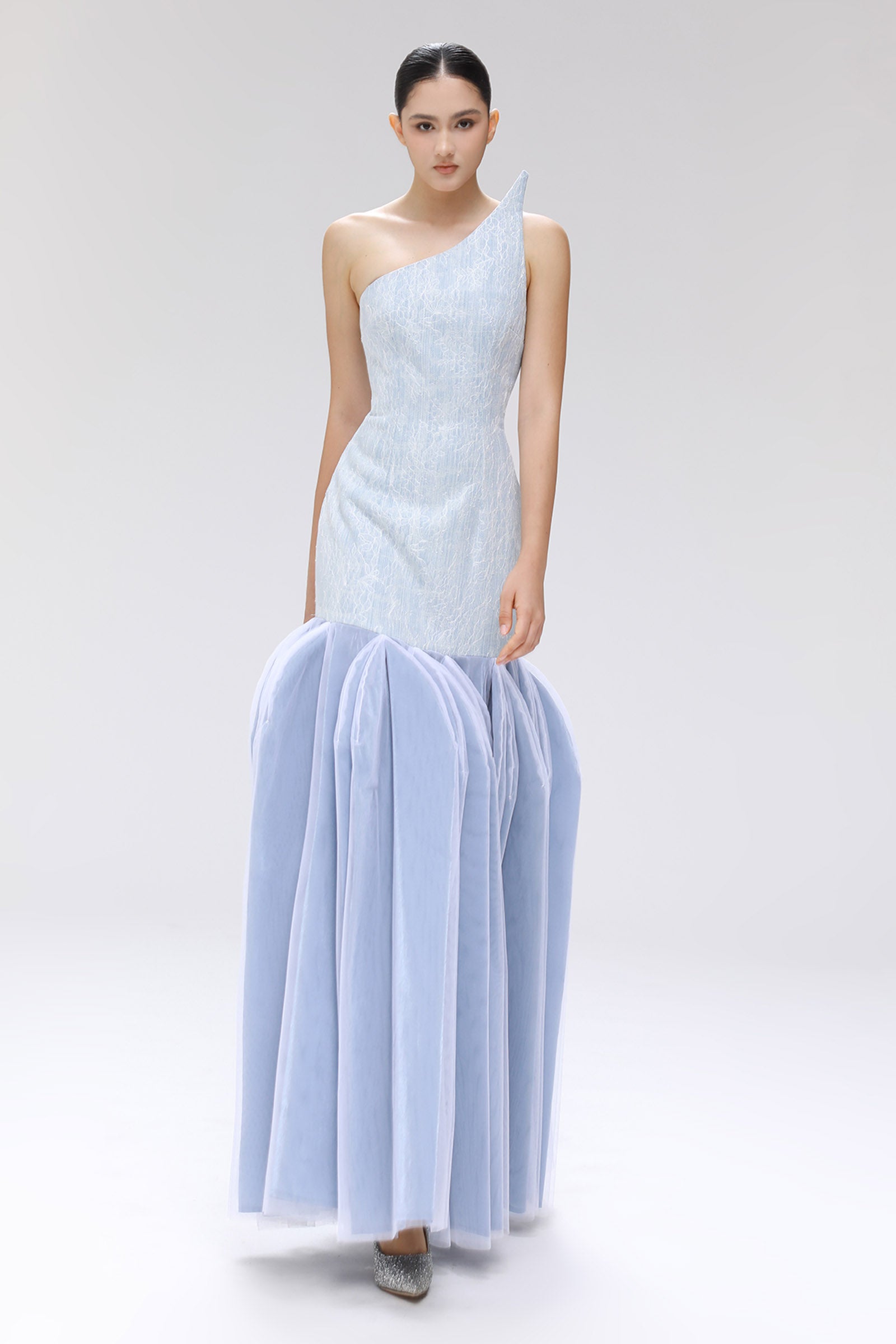 Azure Pleated Maxi Dress