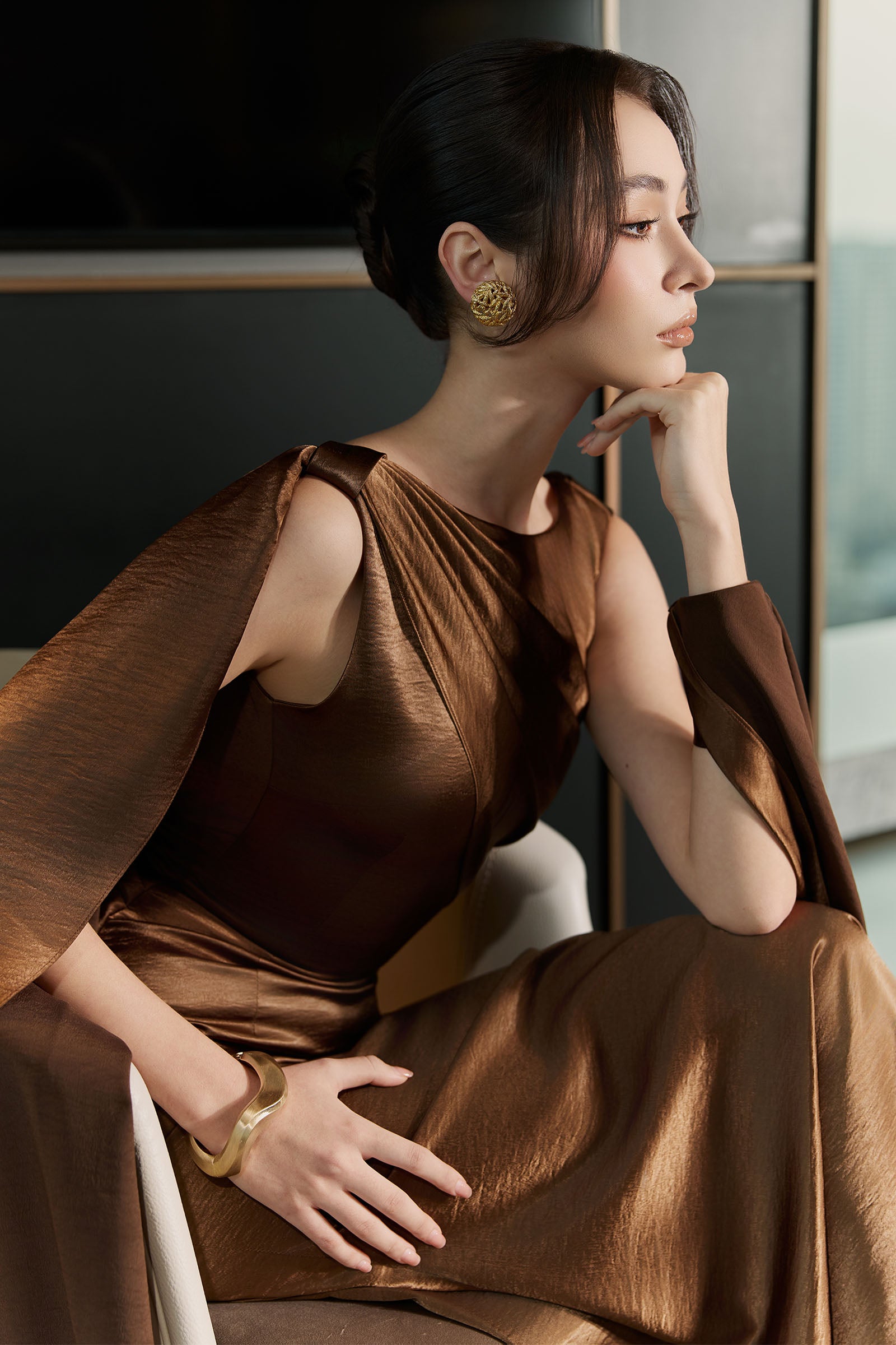 Brun Velor Boat Neck Maxi Dress