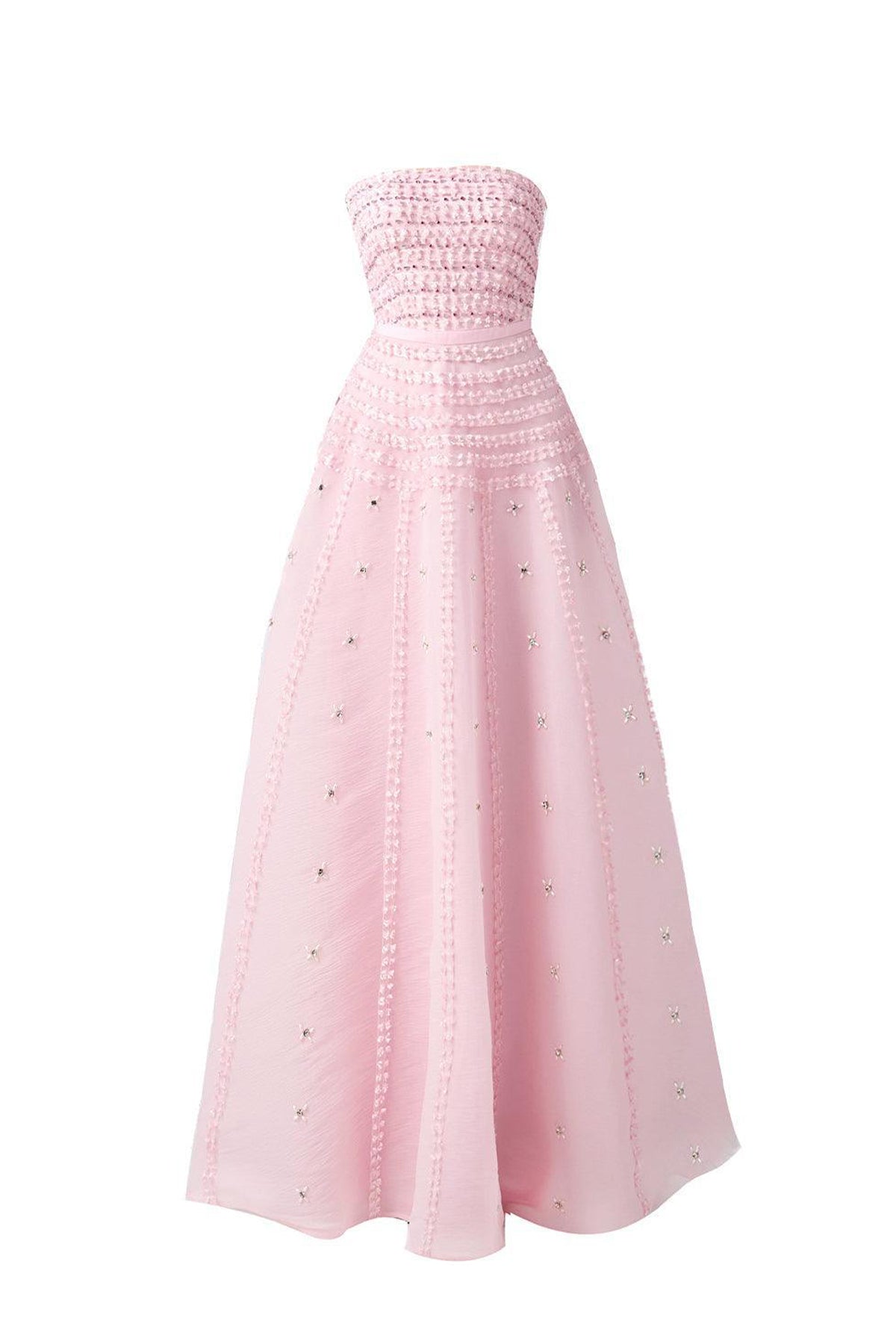 Cline Strapless Stone Organza Floor Length Dress