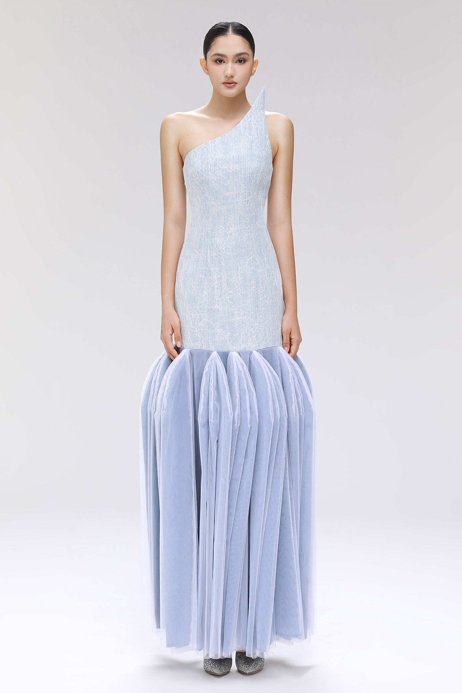 Azure Pleated Maxi Dress