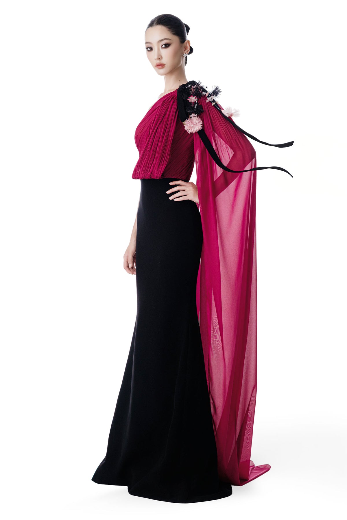 Crimson Draped Maxi Dress