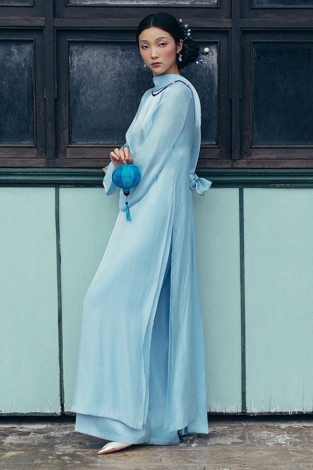 Thuy Vu Mandarin Collar Synthetic Silk Ao Dai