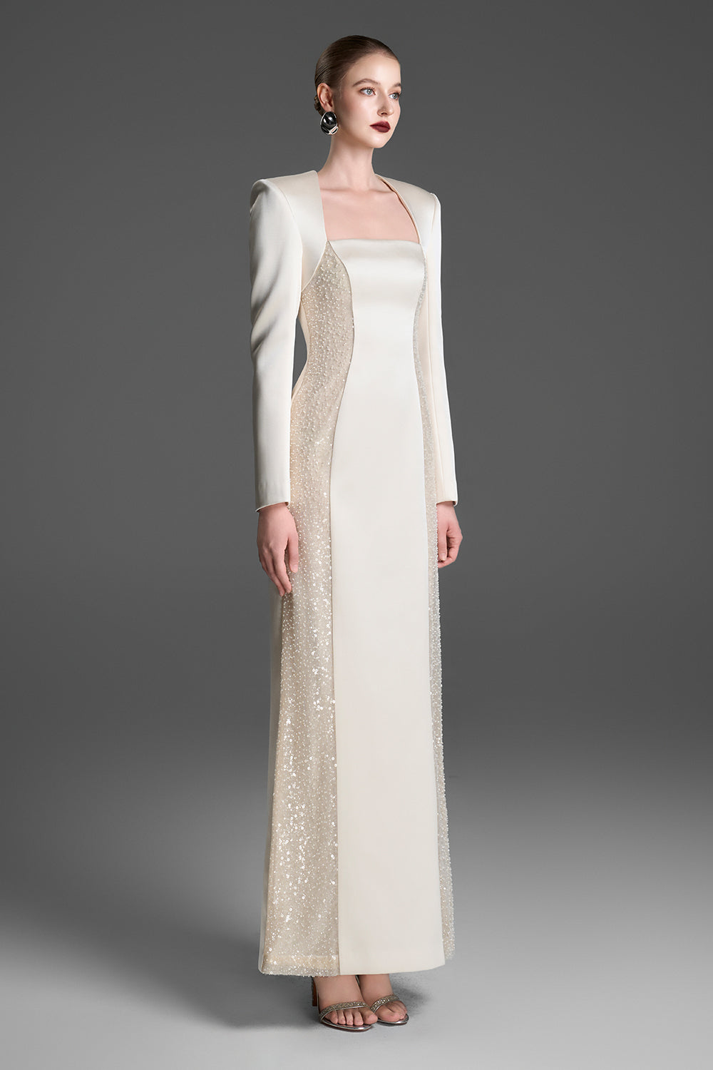 cream maxi evening dress self-portrait - Cream And Gold Chiffon Maxi Dress