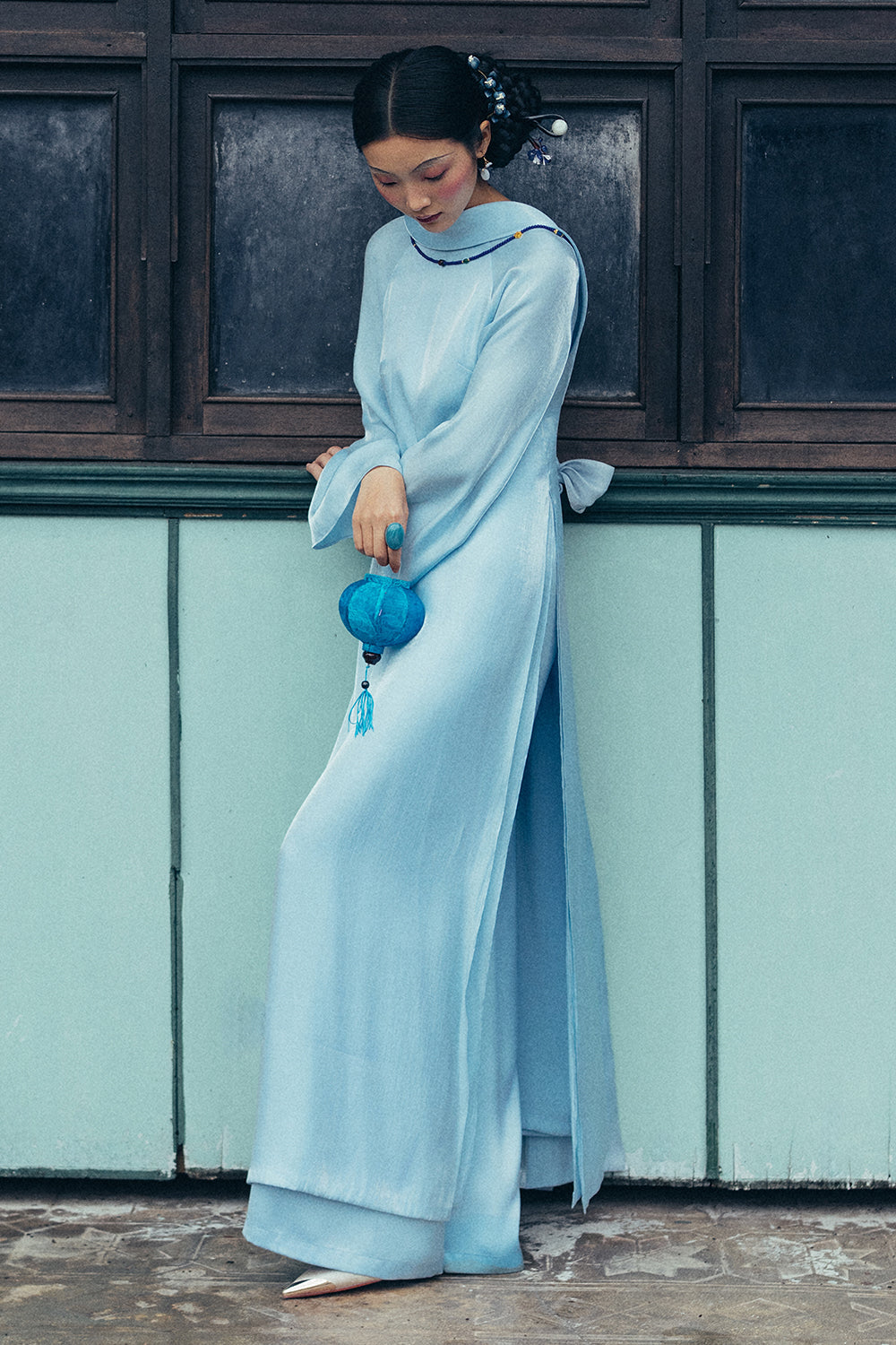 Thuy Vu Mandarin Collar Synthetic Silk Ao Dai