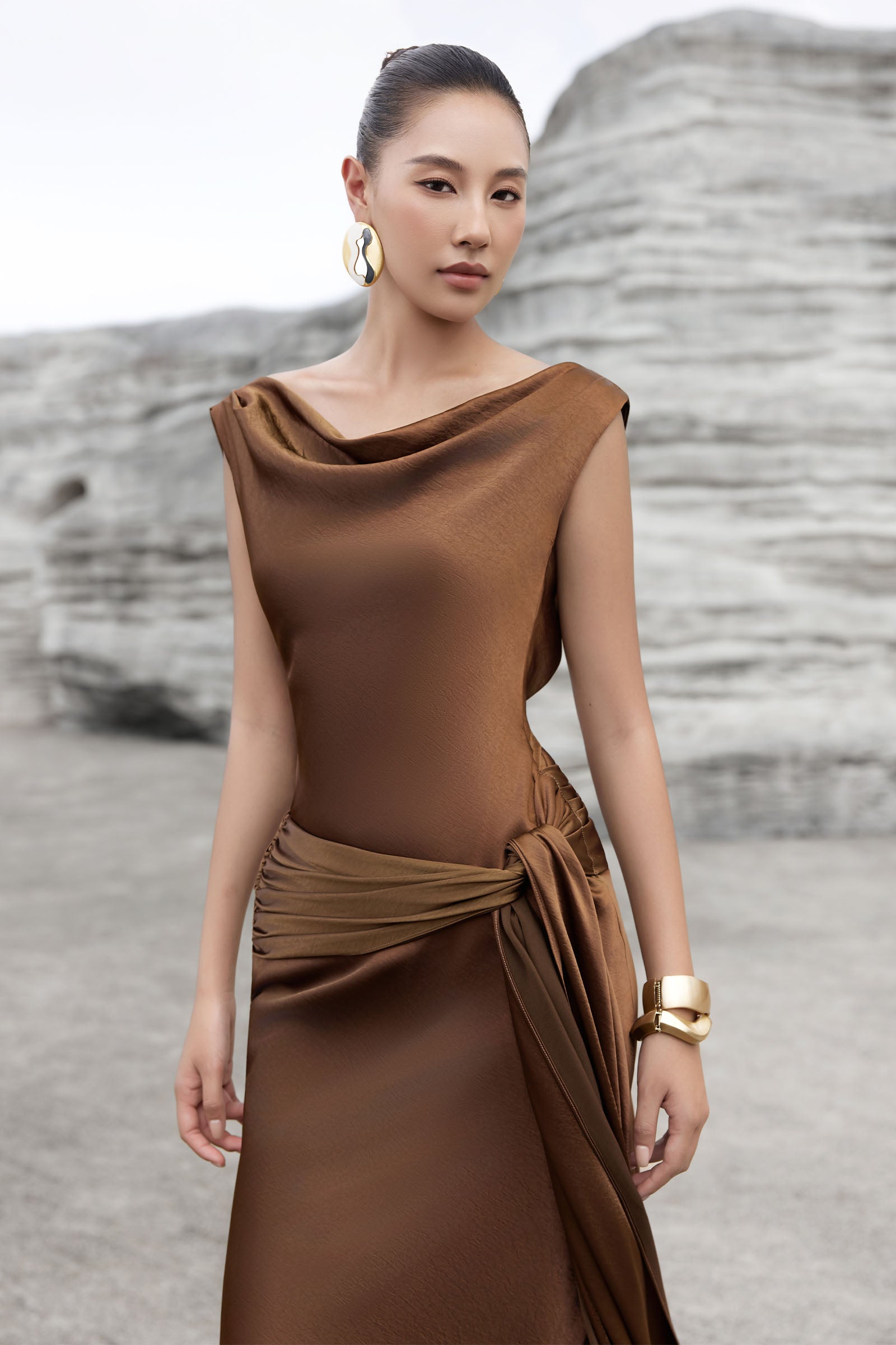 Bronzea Cowl Maxi Dress