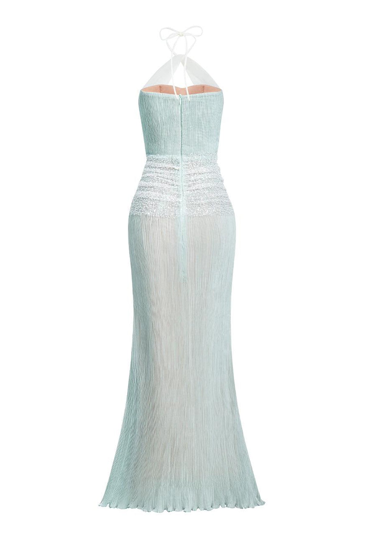 Iridella Halter Cut-Out Silk Lace Ankle Length Dress