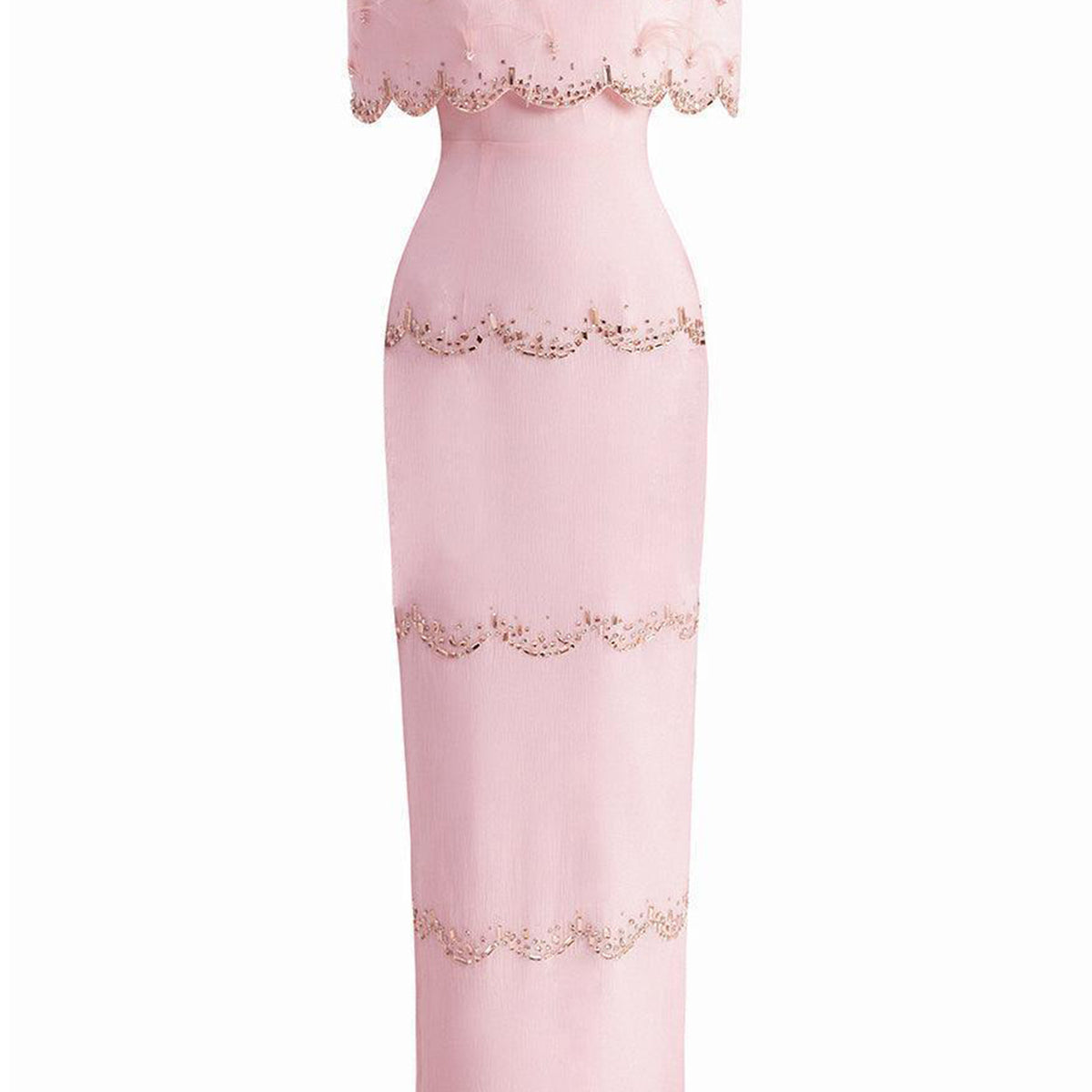 Chaya Sheath Round Neck Mesh Taffeta Floor Length Dress