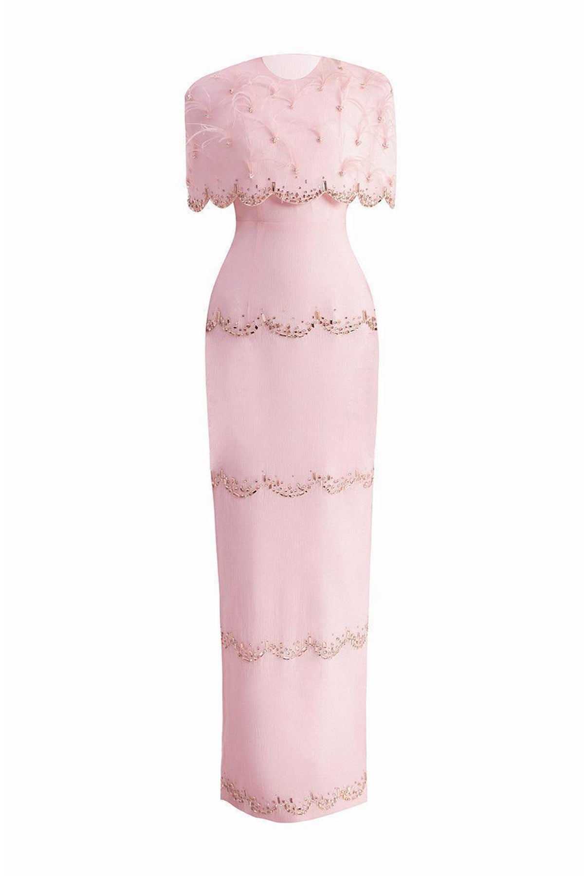 Chaya Sheath Round Neck Mesh Taffeta Floor Length Dress