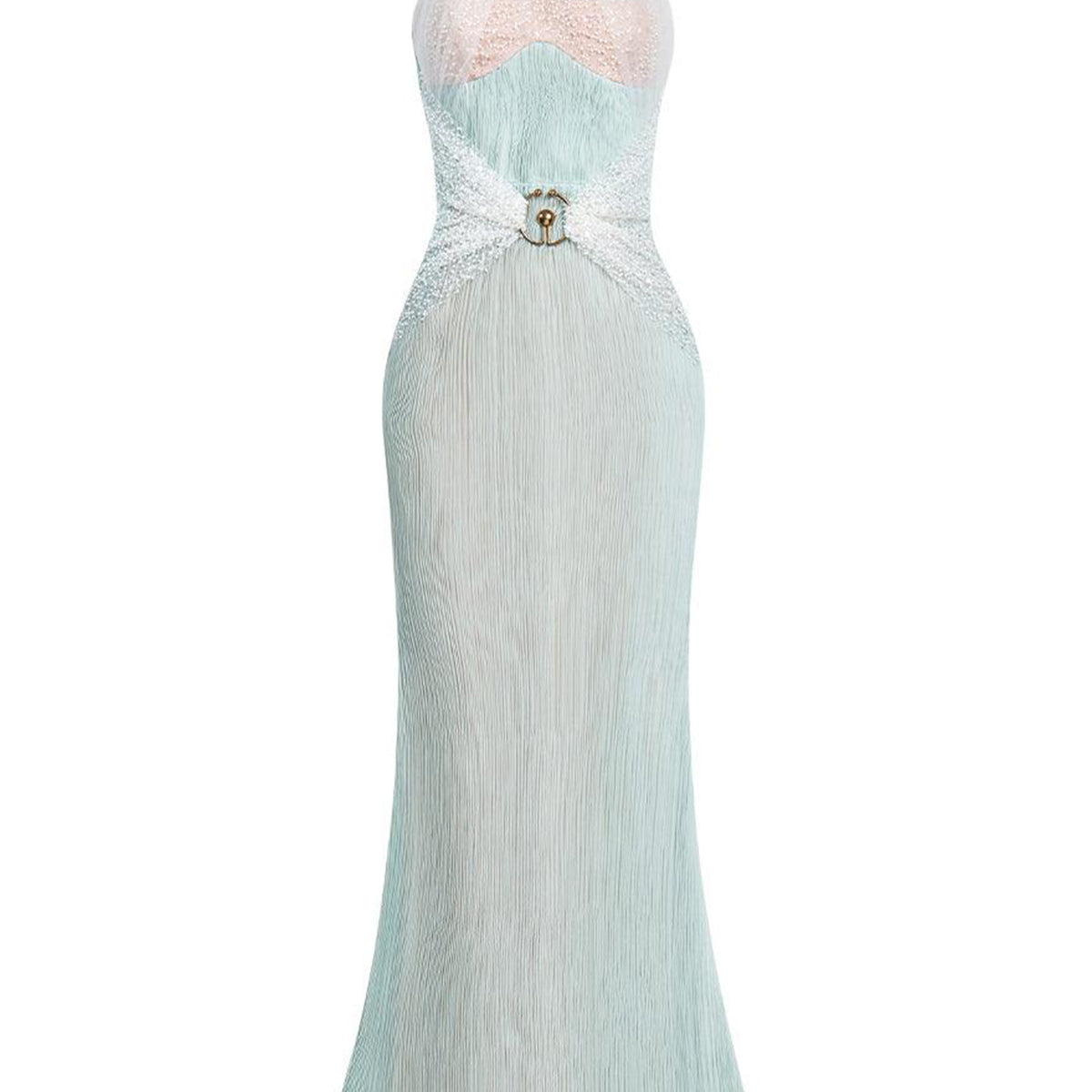 Iridella Halter Cut-Out Silk Lace Ankle Length Dress