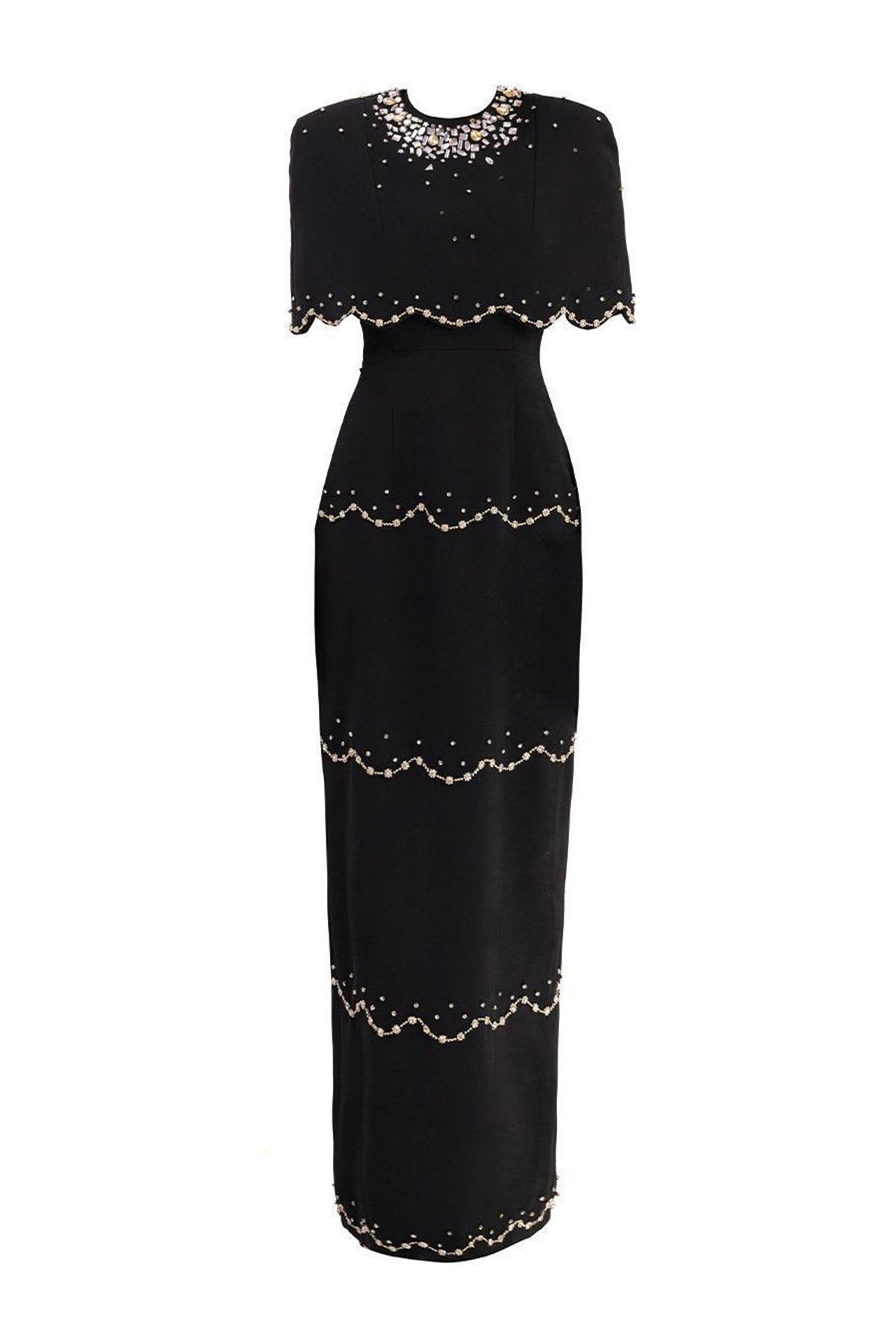 Chaya Sheath Round Neck Mesh Taffeta Floor Length Dress
