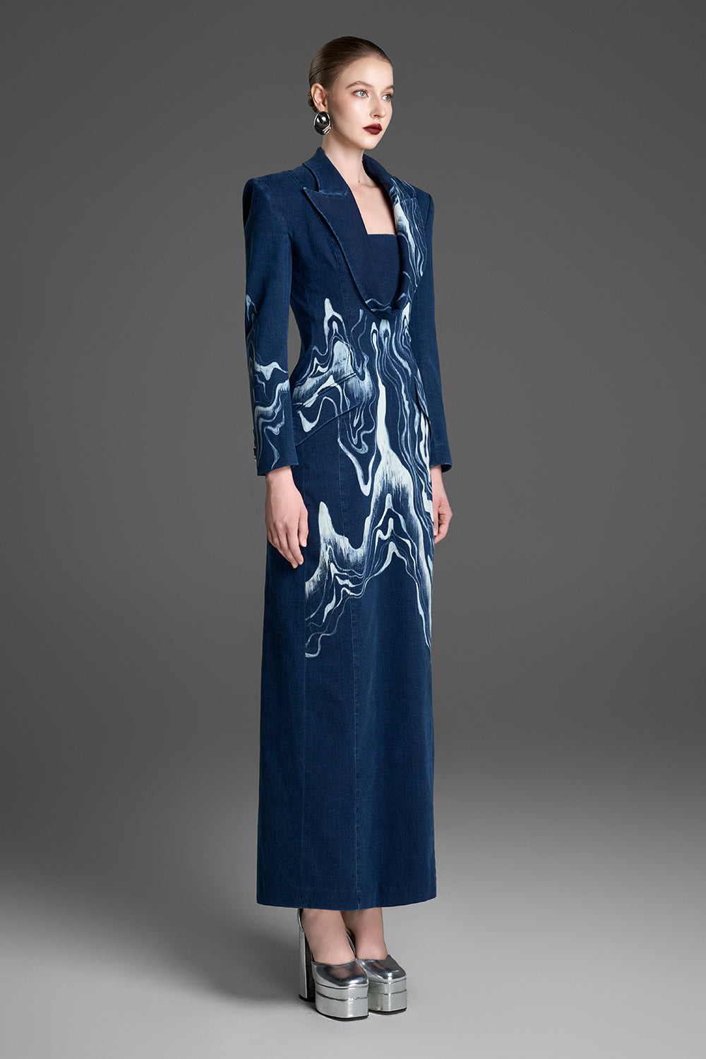 Women's Elvira Sheath Denim Maxi Dress XXS/XS/S/M/L/XL/XXL/Customize Blue Opal MEAN BLVD Women's Elvira Sheath Denim Maxi Dress XXS/XS/S/M/L/XL/XXL/Customize Blue Opal MEAN BLVD