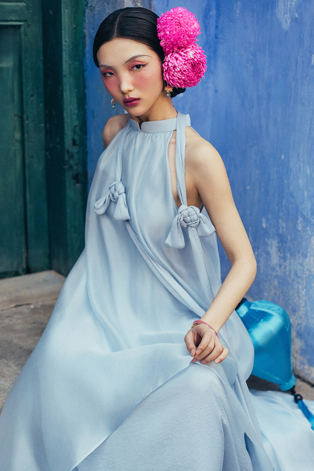 Xuan Phong Halter Neck Silk Organza Maxi Dress