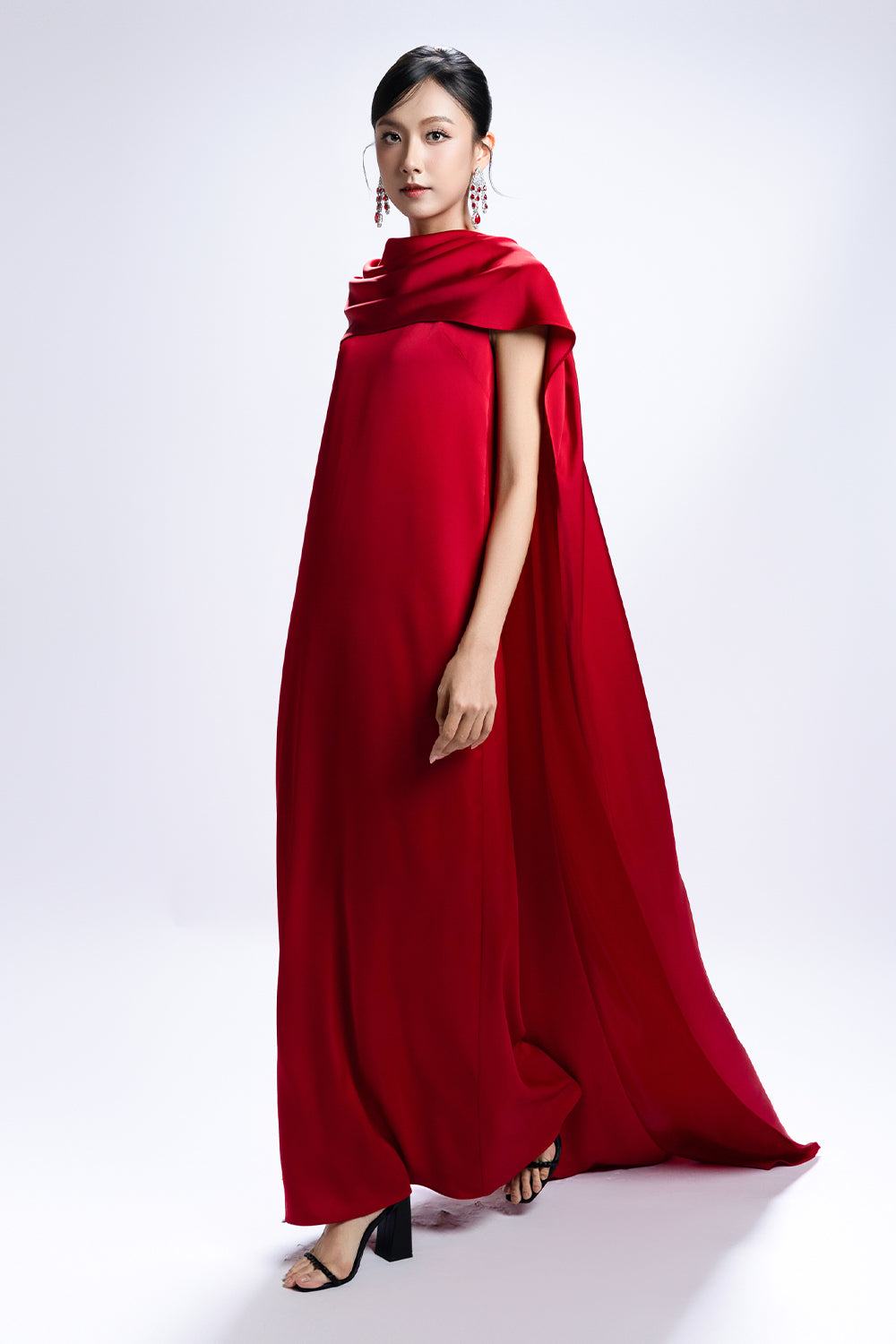 Nyx Cape Sleeve Synthetic Silk Maxi Dress