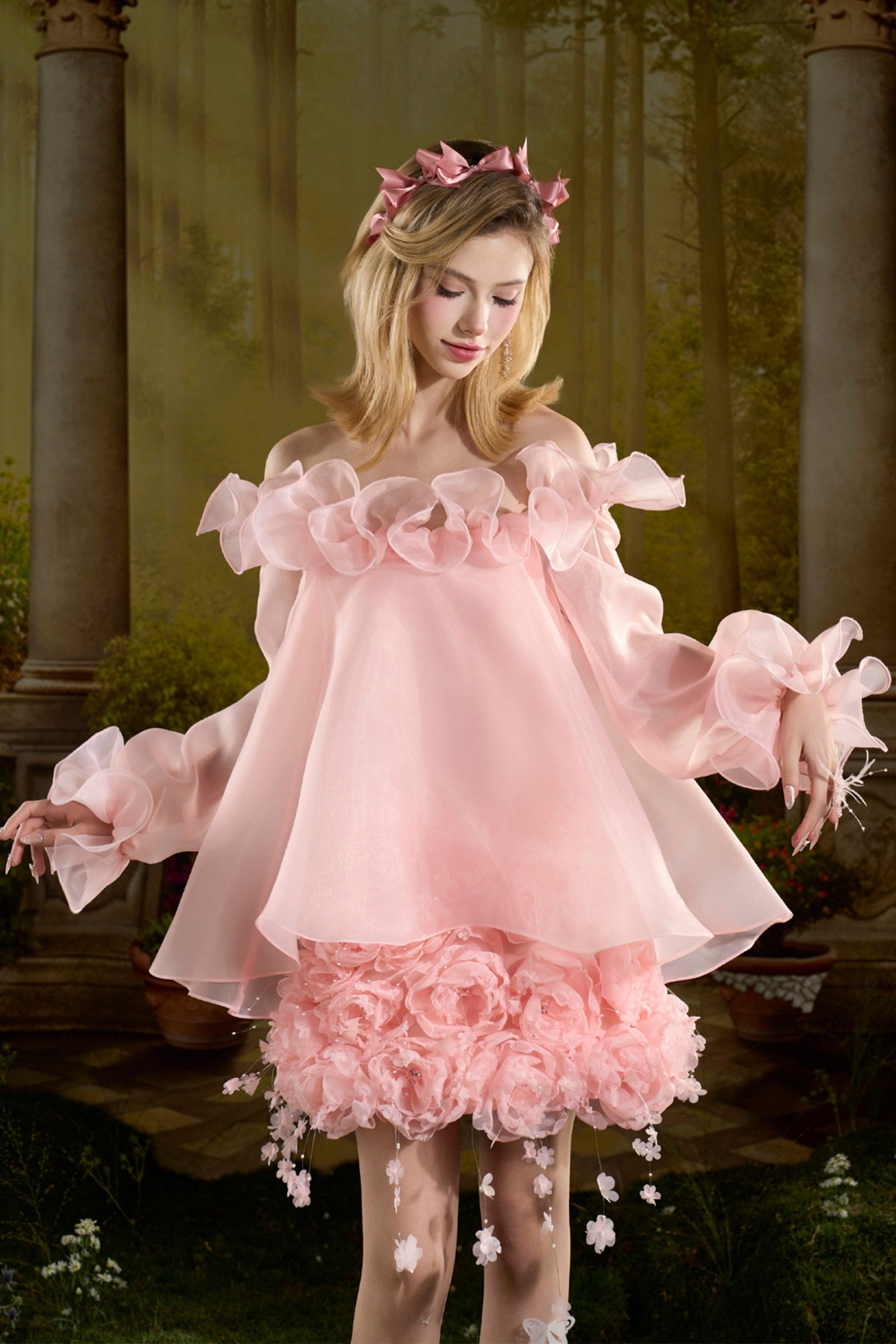 pink pastel mini dress Women's Sophie Babydoll Applique Mini Dress XS/S/M/L/XL/Customize Pastel  Pink MEAN BLVD