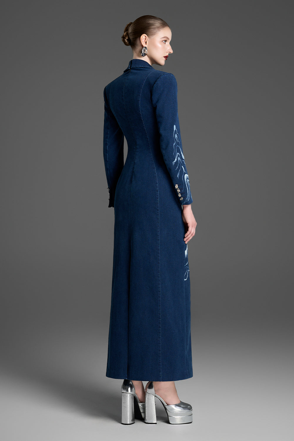 Women's Elvira Sheath Denim Maxi Dress XXS/XS/S/M/L/XL/XXL/Customize Blue Opal MEAN BLVD Women's Elvira Sheath Denim Maxi Dress XXS/XS/S/M/L/XL/XXL/Customize Blue Opal MEAN BLVD