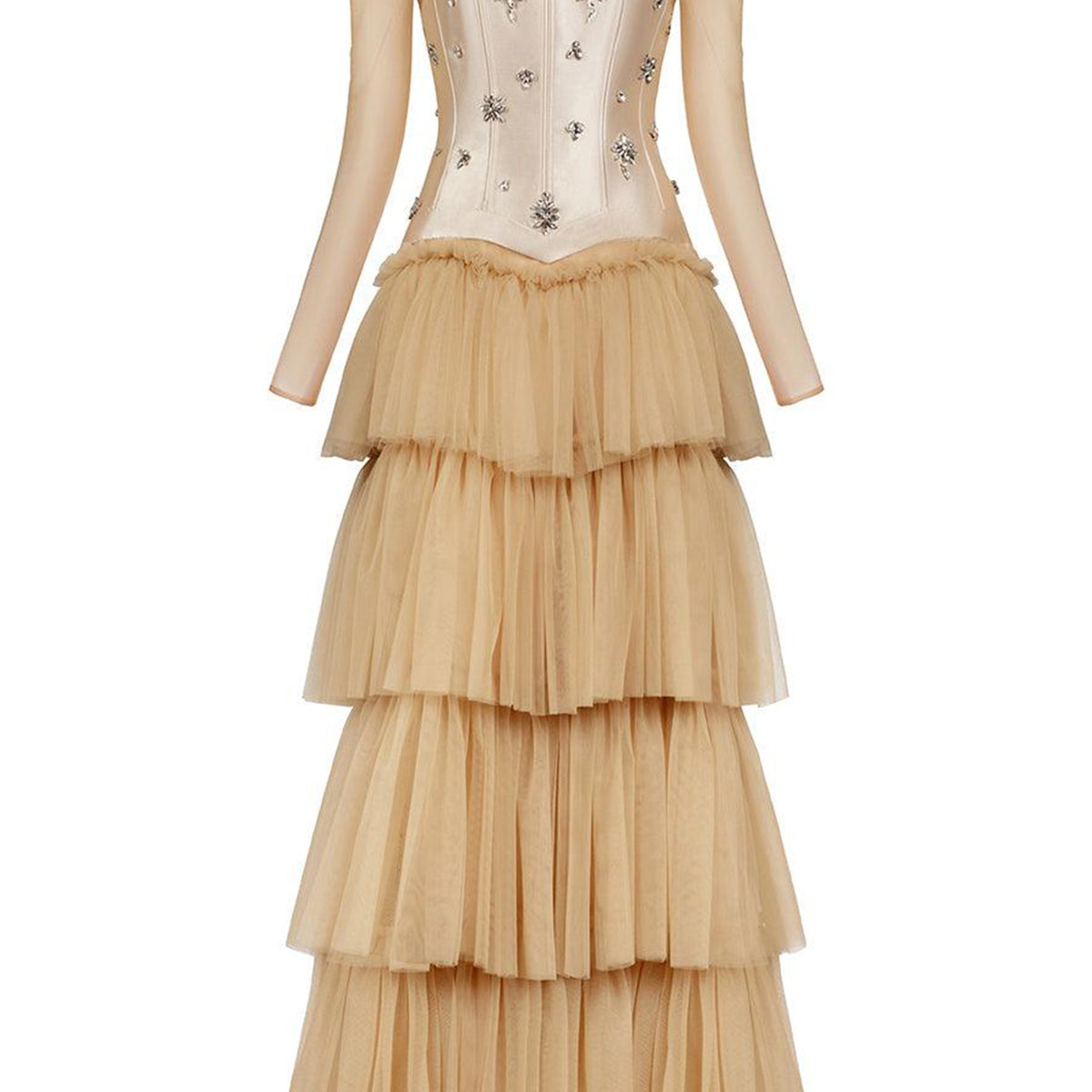 Imperium Layered Corset Waist Mesh Taffeta Maxi Dress