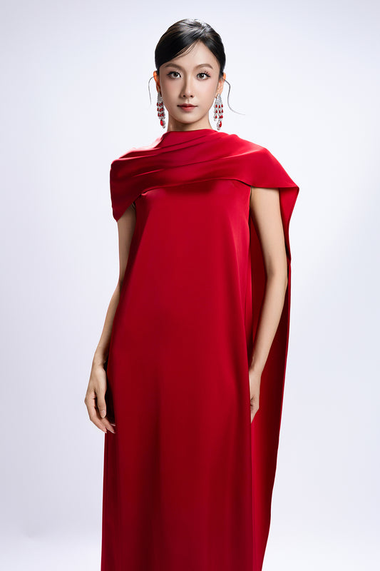 Nyx Cape Sleeve Synthetic Silk Maxi Dress