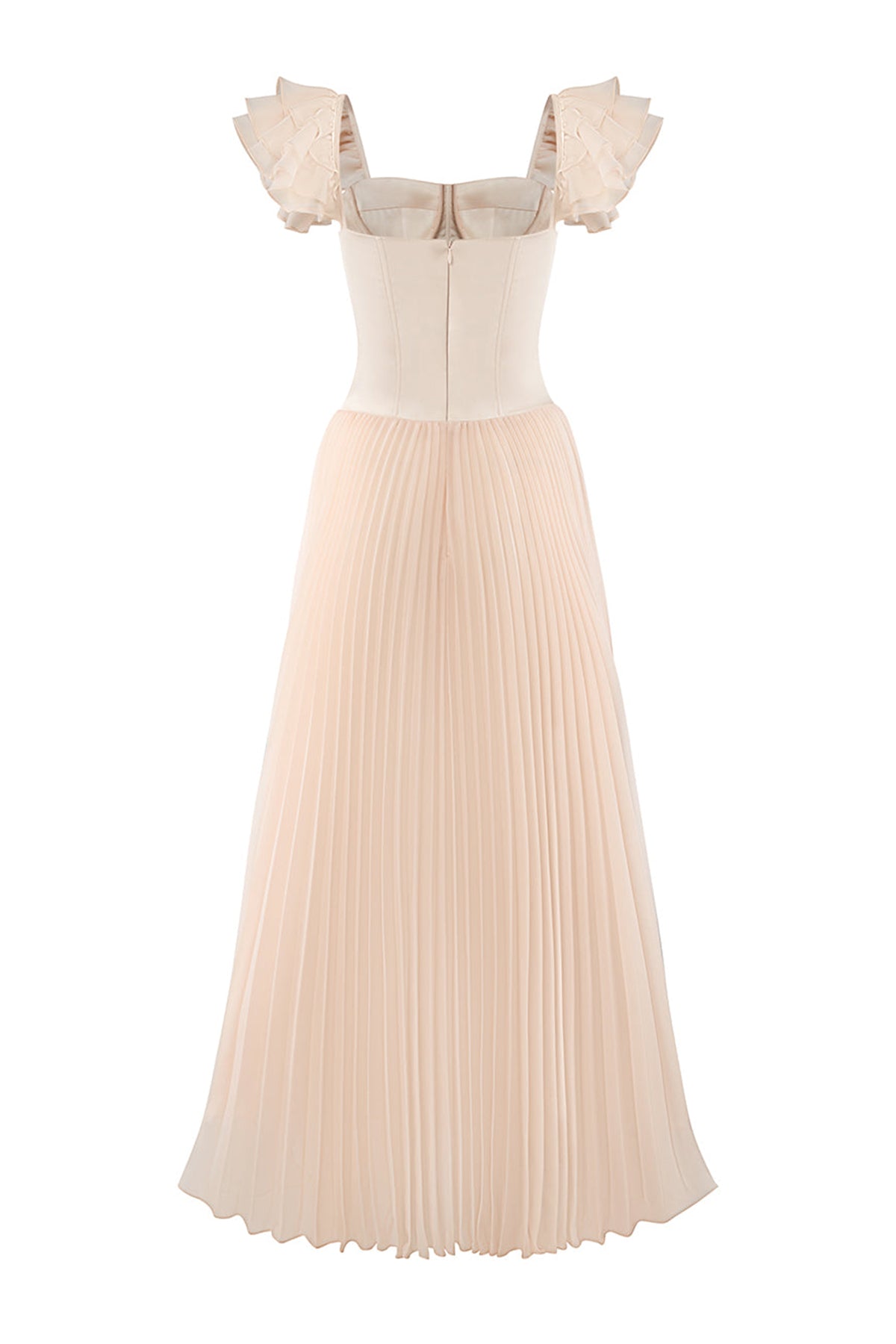 Héliara A-line Flutter Sleeved Organza Satin Maxi Dress