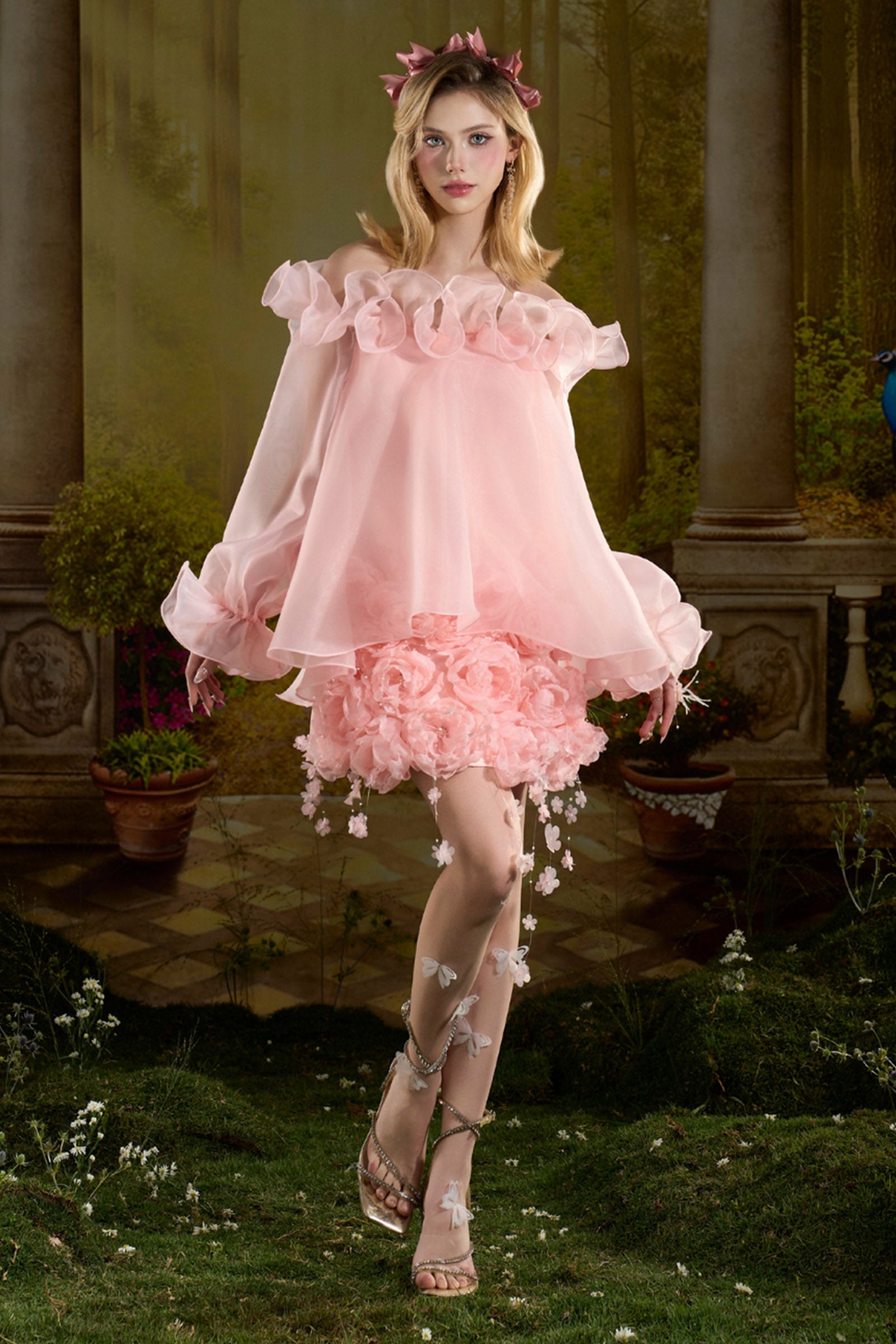 pink mini dress babydoll Cotton Candy La Light Pink Strapless Ruffle Mini Dress - Size S - Tiered Babydoll