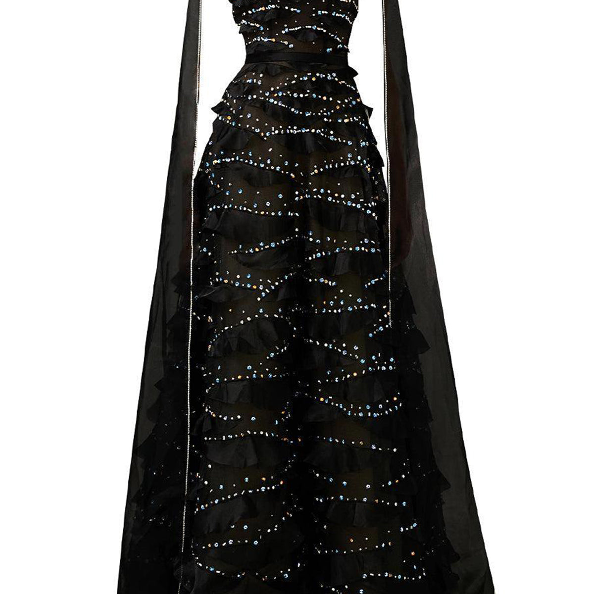 Cecelia Cape V-Neck Organza Floor Length Dress