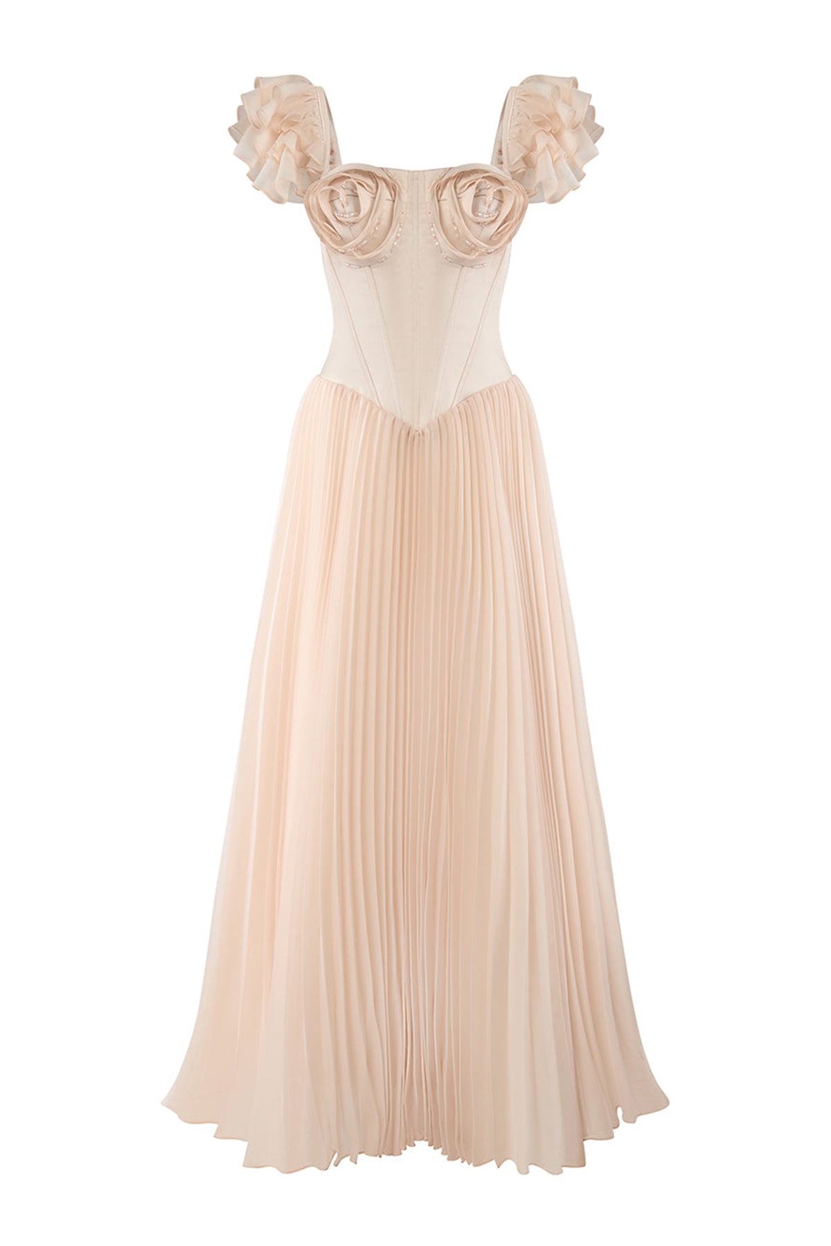 Héliara A-line Flutter Sleeved Organza Satin Maxi Dress