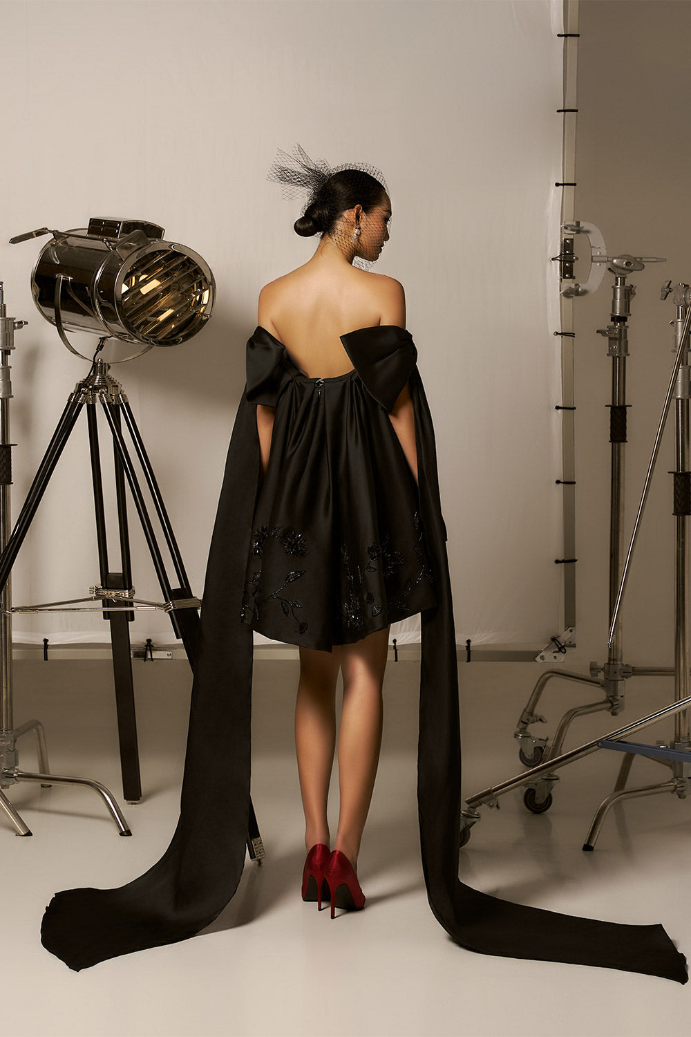 Sutton Babydoll Off-Shoulder Mesh Mini Dress