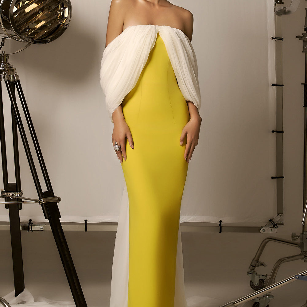 Deborah Sheath Off-Shoulder Crepe Maxi Dress