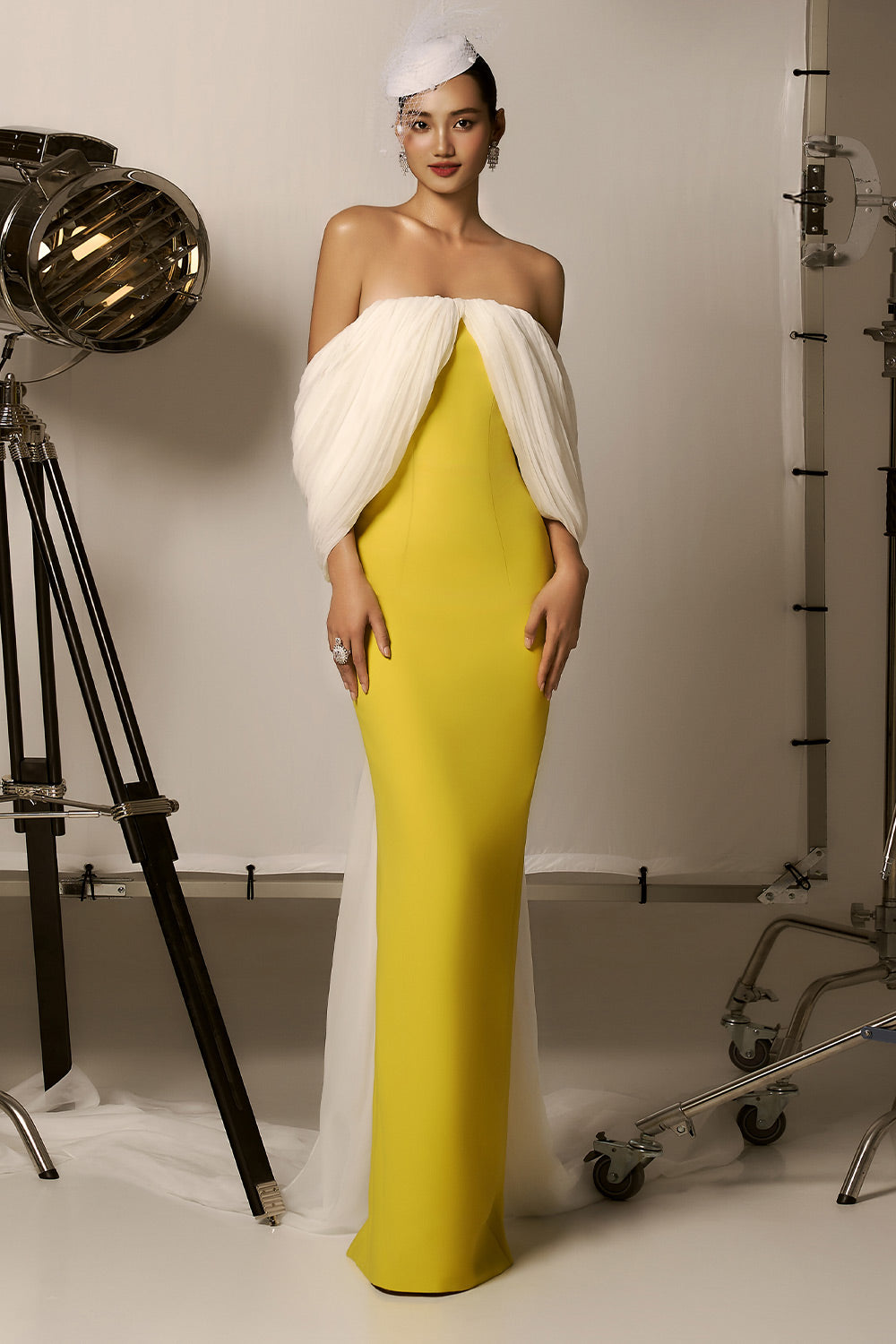 off shoulder crepe dress Women's Deborah Sheath Off-Shoulder Crepe Maxi Dress Customize White&Yellow MEAN BLVD