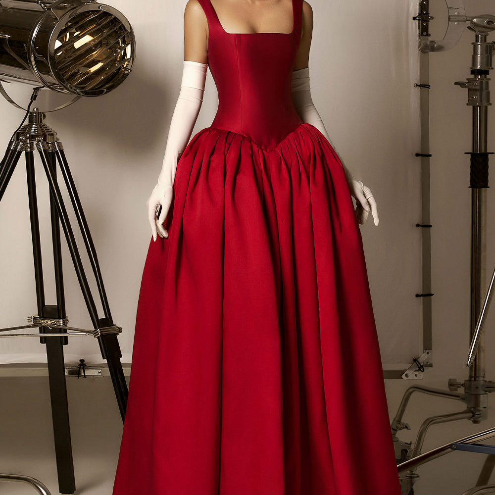 Raelynn Ball Gown Loose Strap Taffeta Maxi Dress