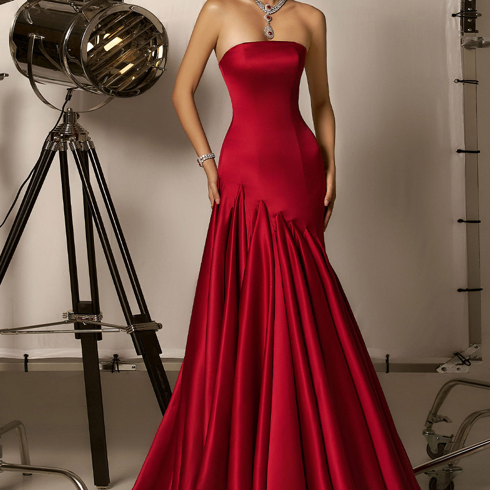 Juniper Mermaid Straight Across Neck Silk Maxi Dress