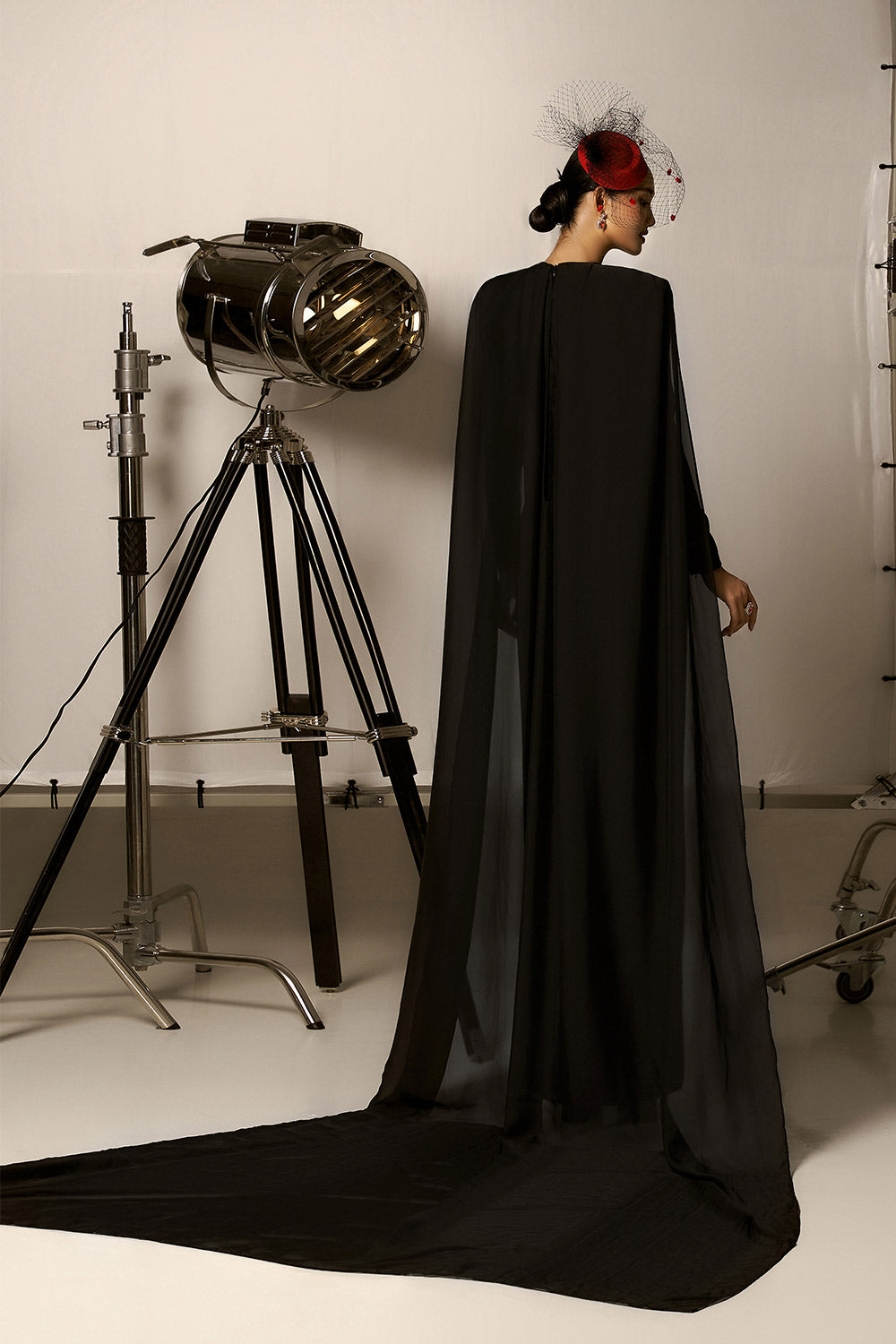 Savanna Sheath Cape Shoulder Crepe Maxi Dress