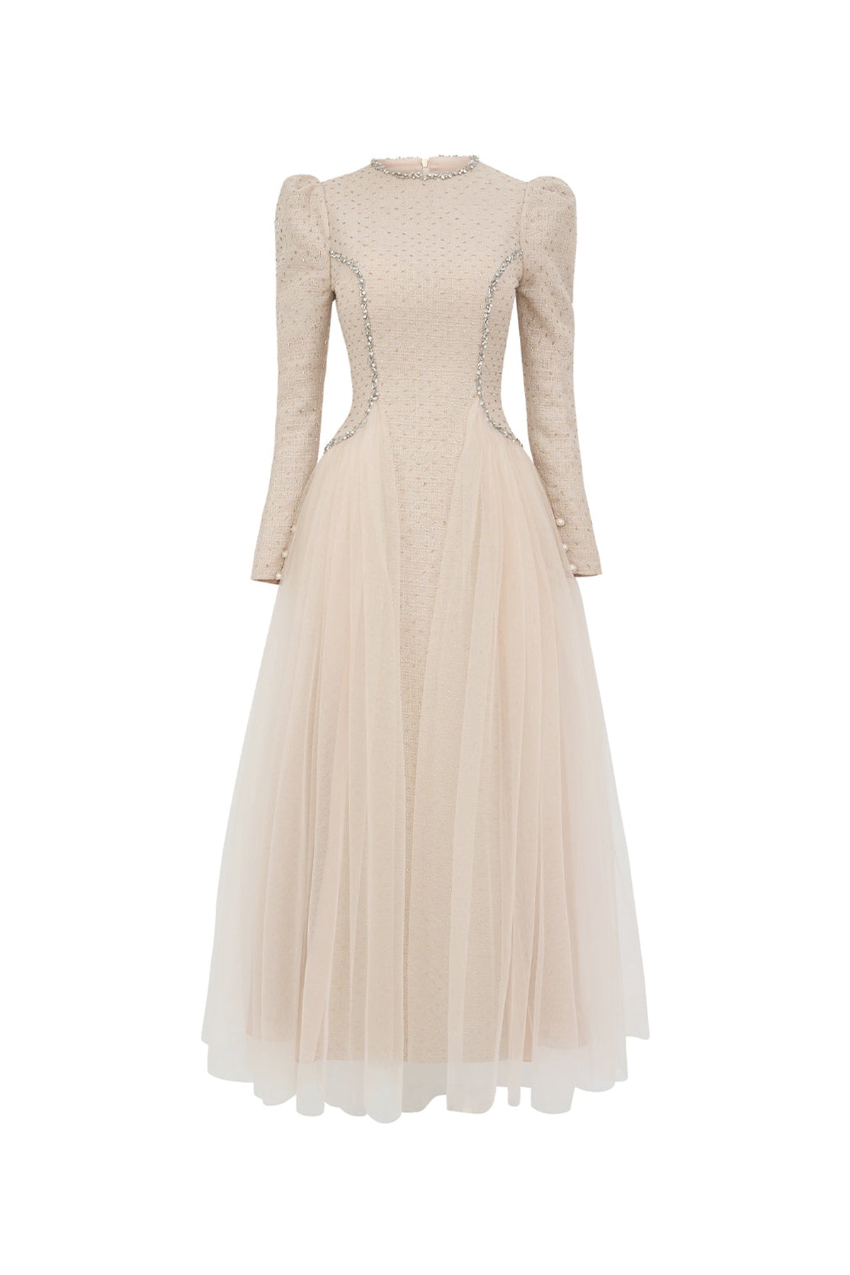 Cardenas A-line Puffy Sleeved Polyester Ankle Length Dress