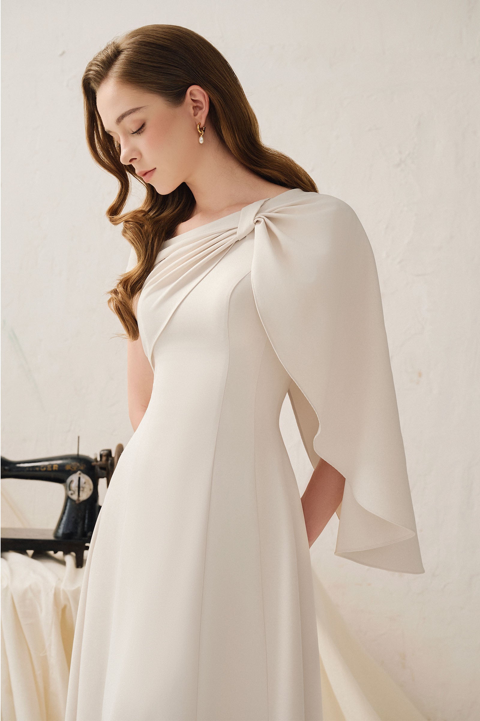 Cicely Asymmetric Neck Midi Dress