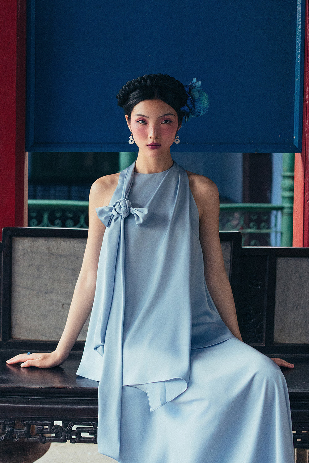 Thieu Hoa Asymmetric Synthetic Silk Top