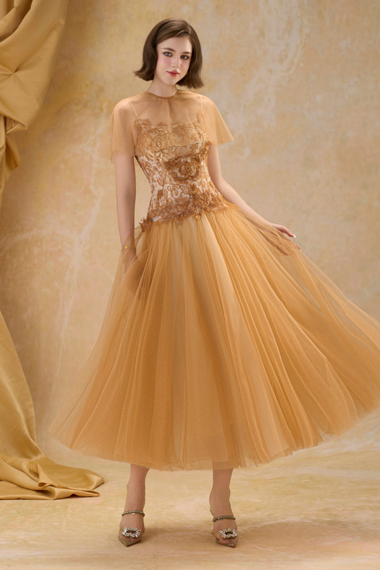 Claire Illusion Embroidery Midi Dress