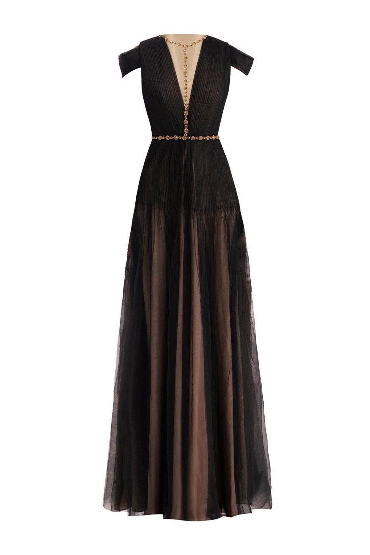 Calla A-line Pleated Chest Organza Floor Length Dress
