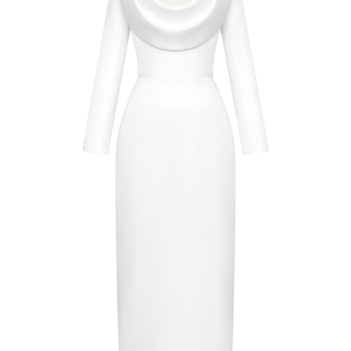 Gleamy Pencil Cowl Neck Silk Satin Calf Length Dress