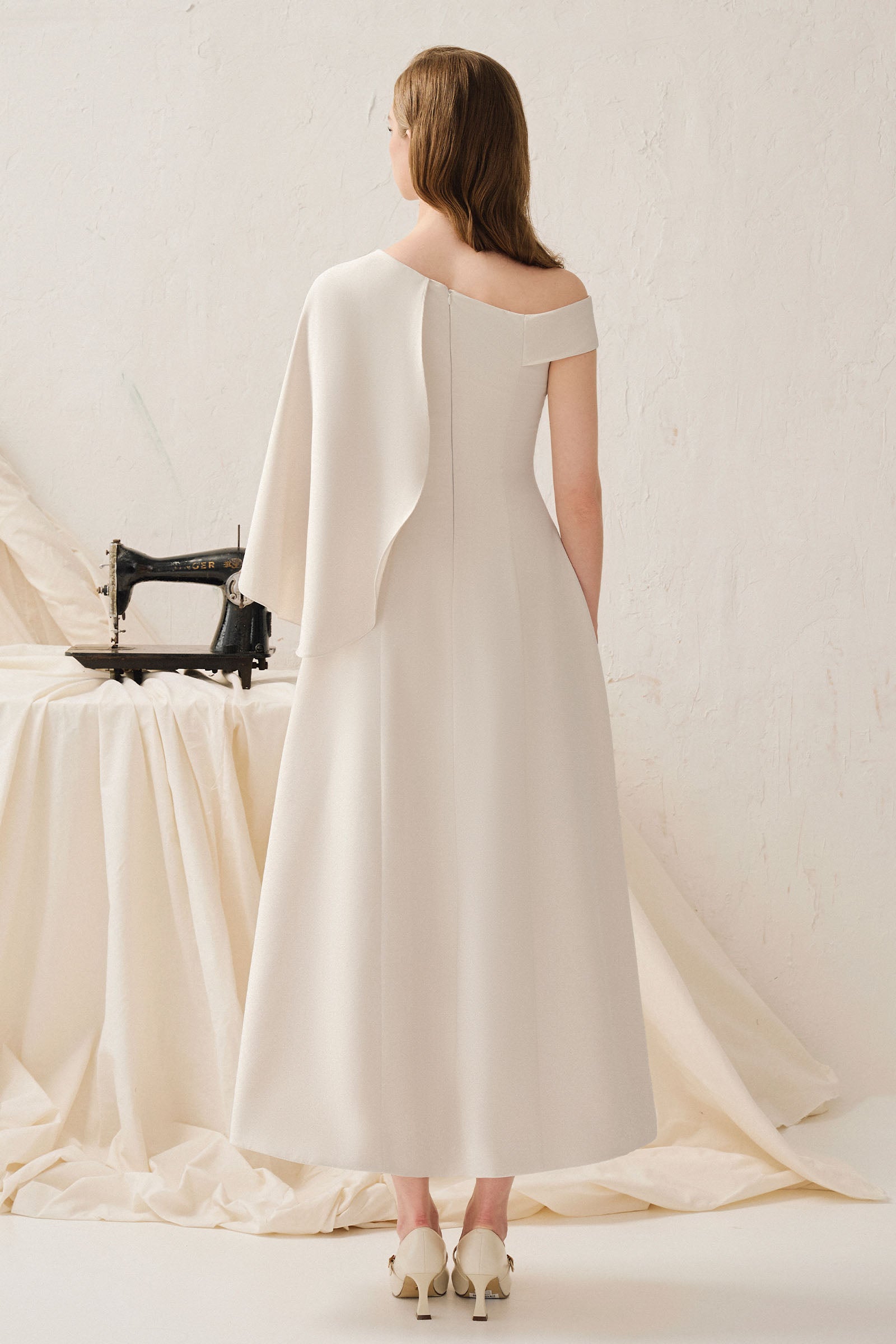 Cicely Asymmetric Neck Midi Dress