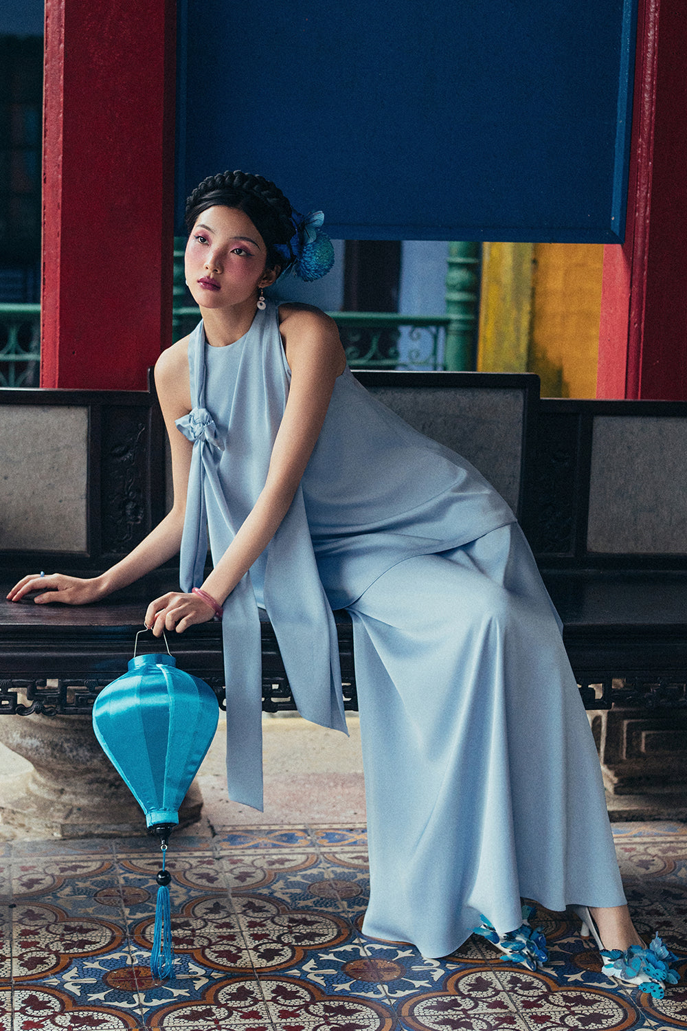 Thieu Hoa Asymmetric Synthetic Silk Top