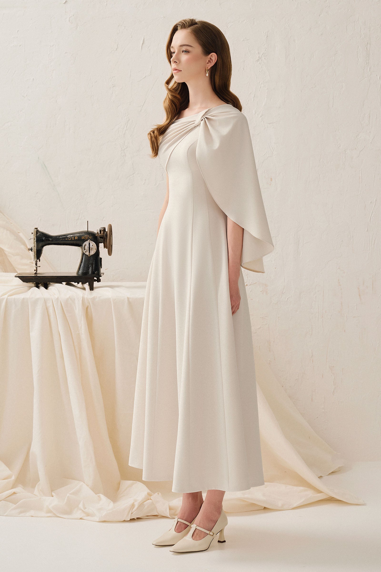 Cicely Asymmetric Neck Midi Dress