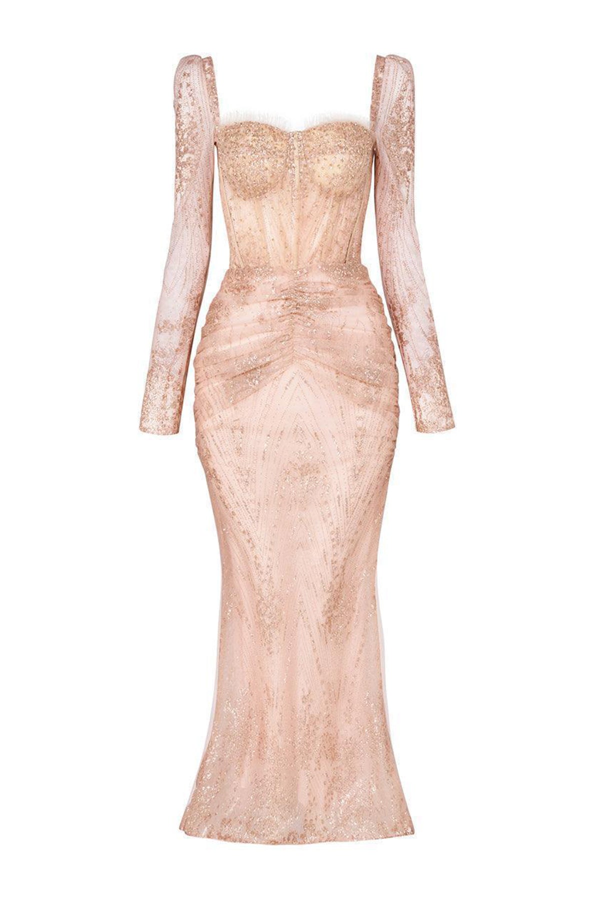 Glamour Trumpet Semi-Heart Neck Tulle Midi Dress