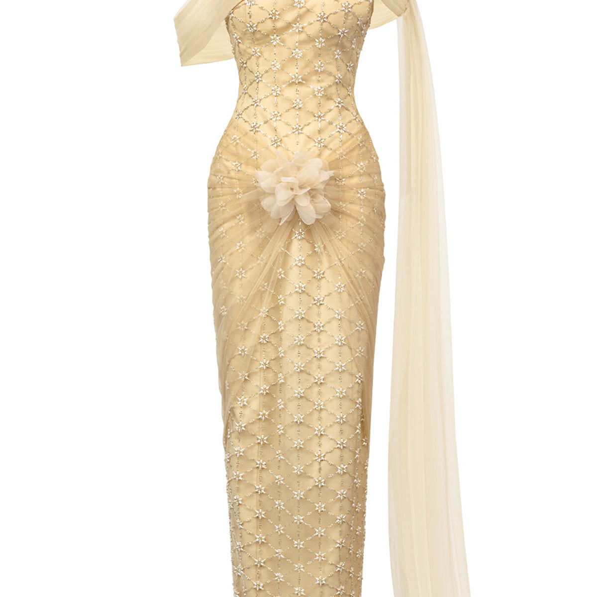 Bridget Pegged Off-Shoulder Polyester Maxi Dress