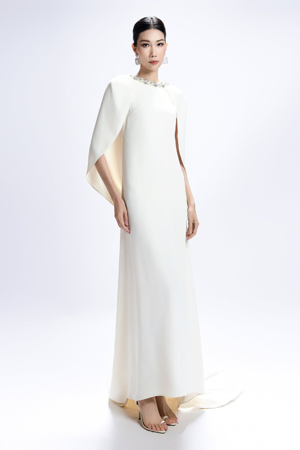 Elowen Cape Sleeve Bead Maxi Dress