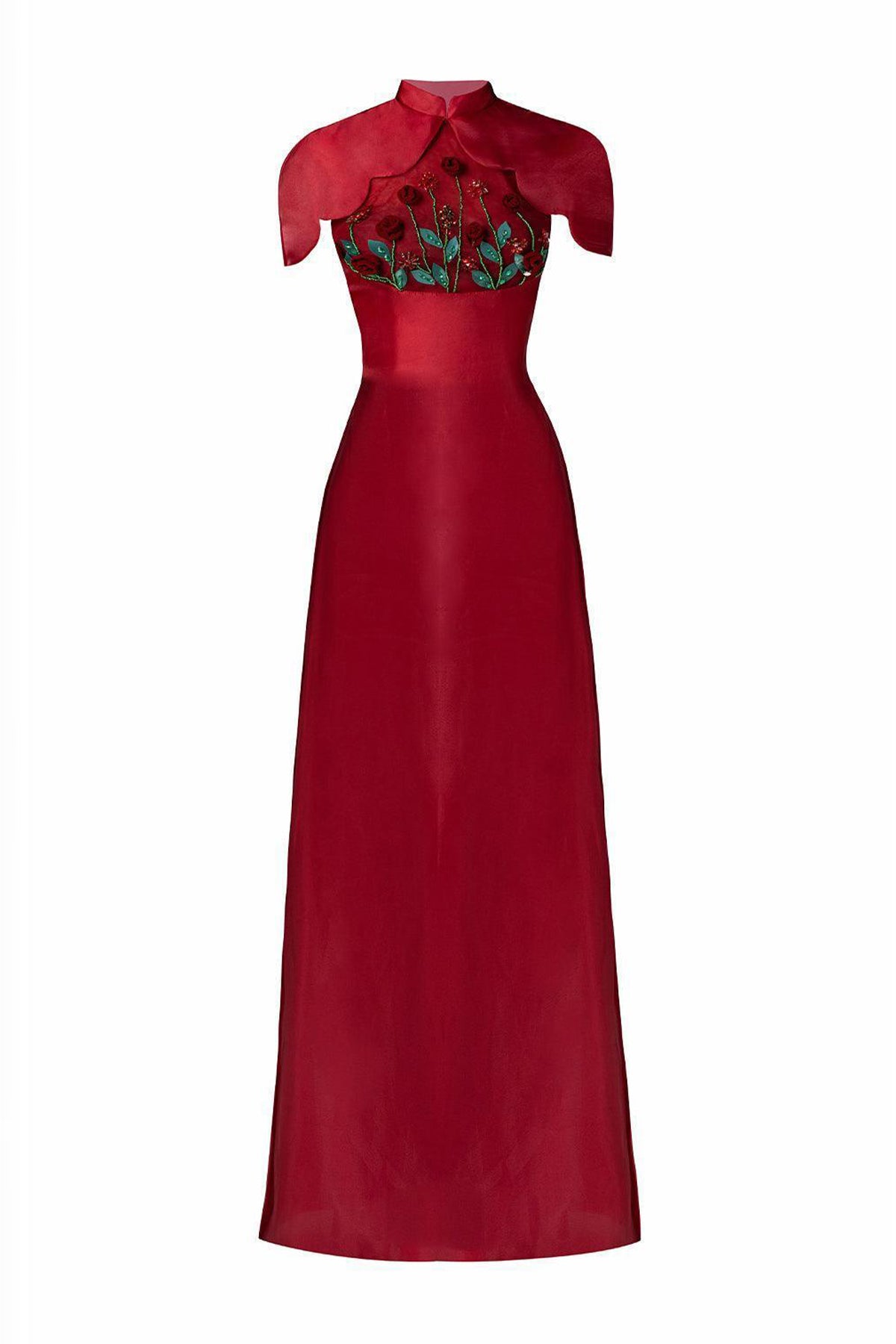 Brianna Sheath Flower Applique Silk Organza Floor Length Ao Dai