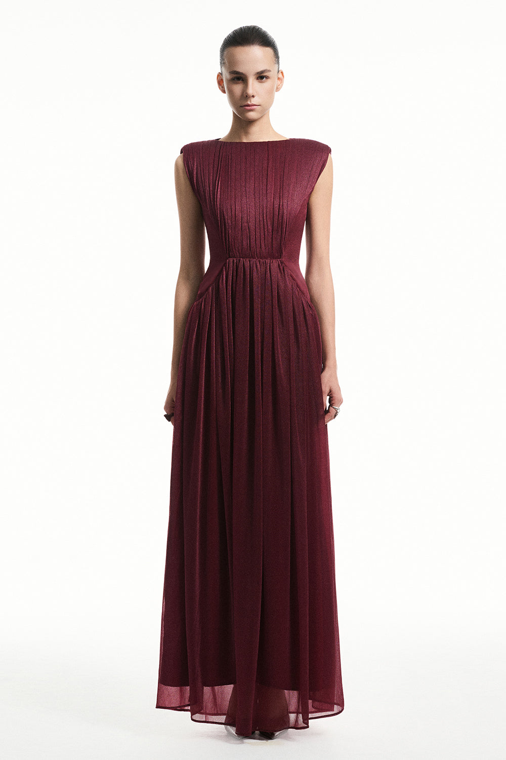 Iris Boat Neck Pleated Maxi Dress
