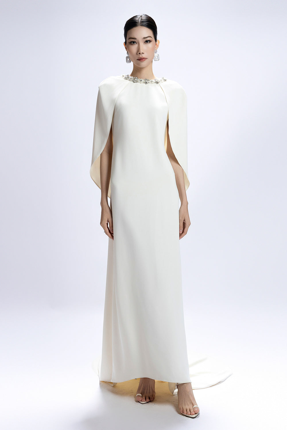 Women's Elowen Cape Sleeve Bead Maxi Dress S/M/L/XL/XXL/Customize Cream  MEAN BLVD