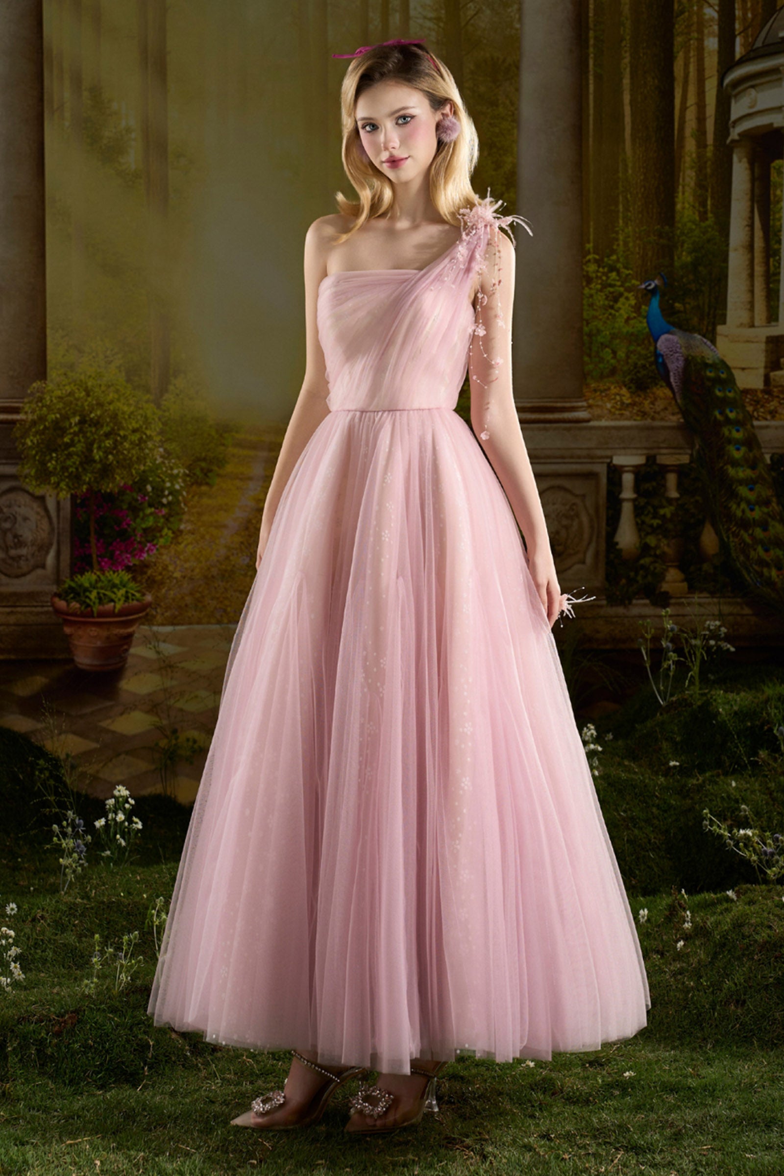 open lace back dress Jacinta One Shoulder Maxi Dress / Pastel Lemon | Meshki main image 0