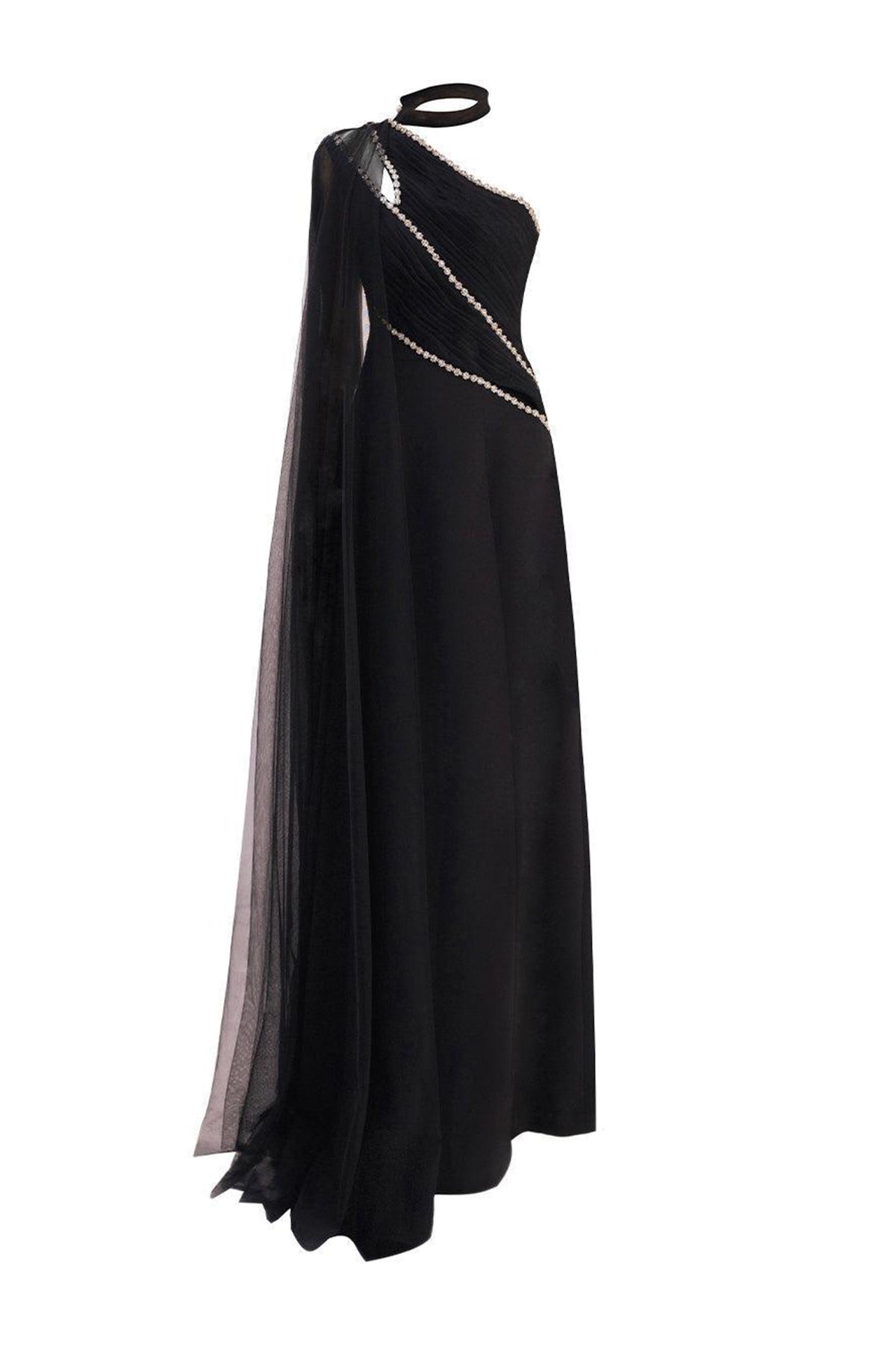 Brandt A-line Asymmetric Twill Floor Length Dress